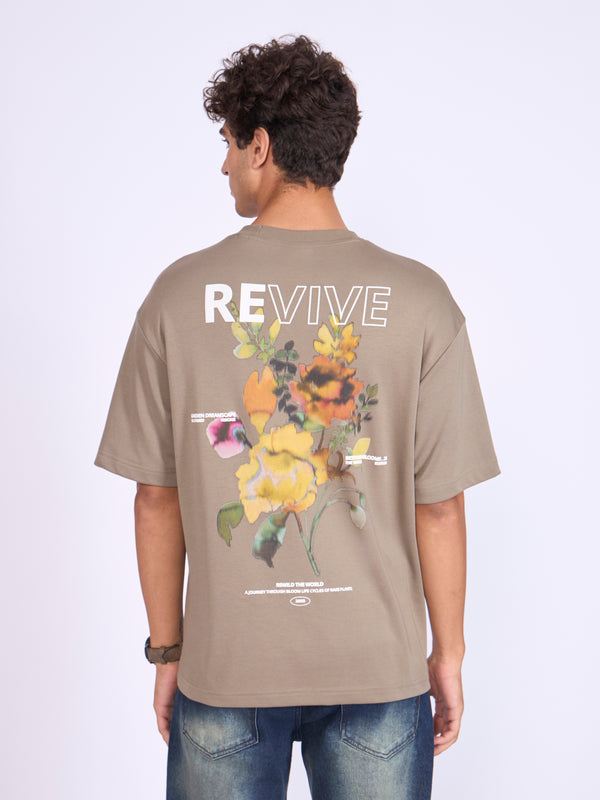 Trace - Revive Printed Loose Fit T-Shirt - Light Olive