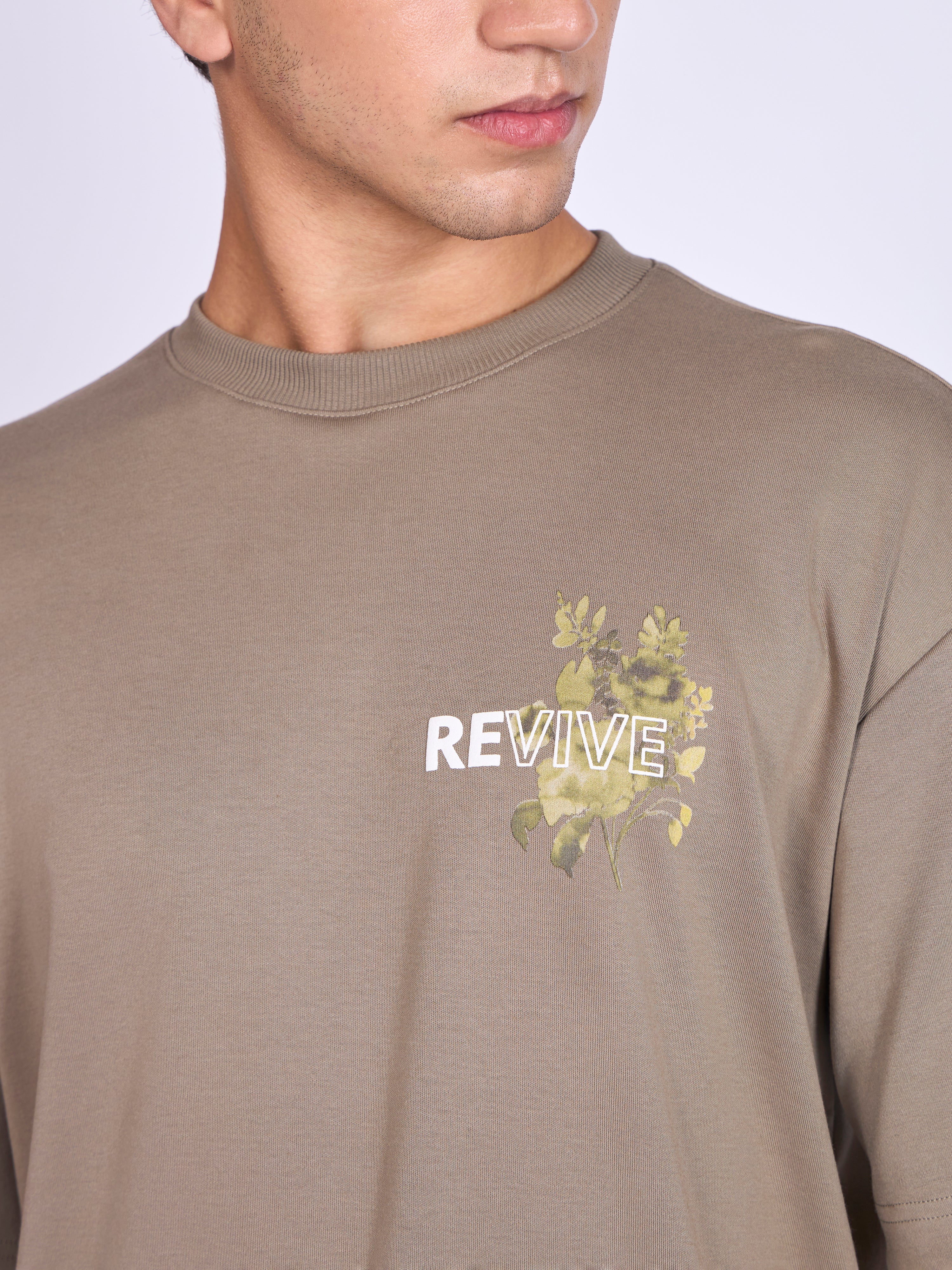 Printed Loose Fit T-Shirt - Light Olive