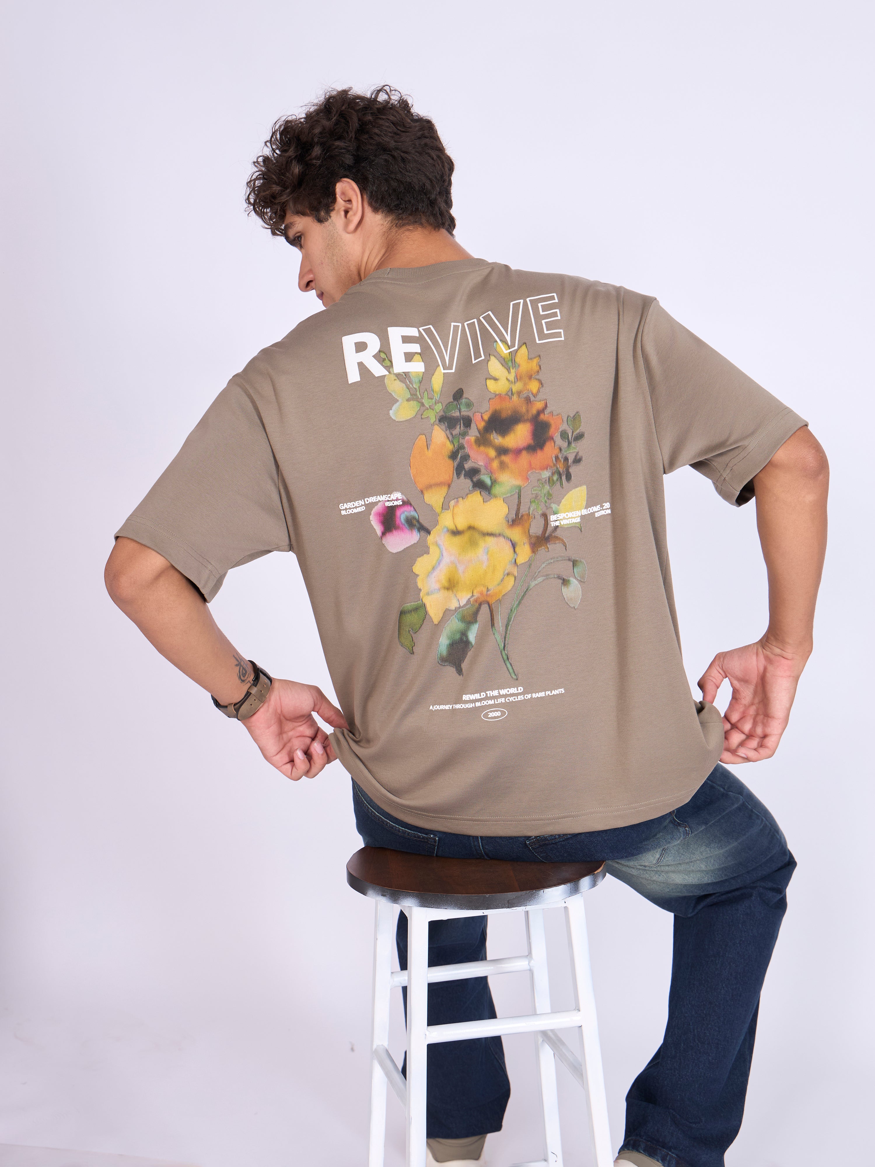 Printed Loose Fit T-Shirt - Light Olive