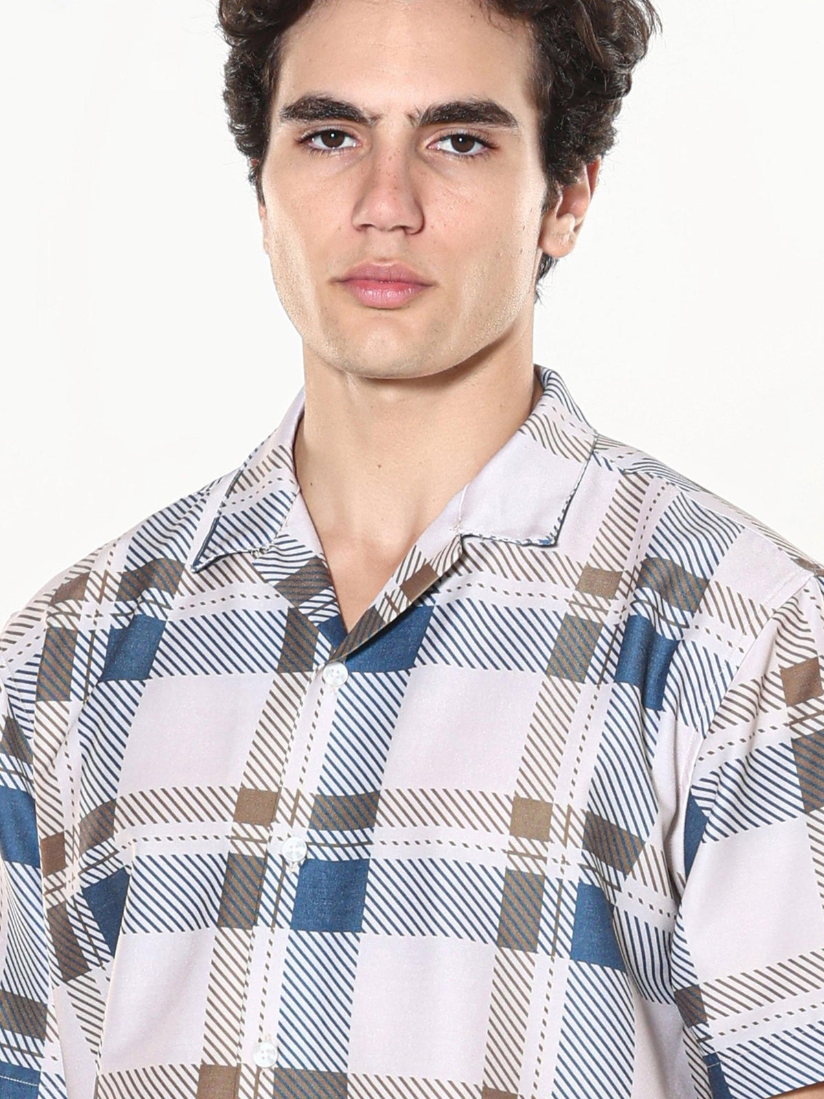 Kerenza - Checkered Lycra Shirt -Blue - Espanshe