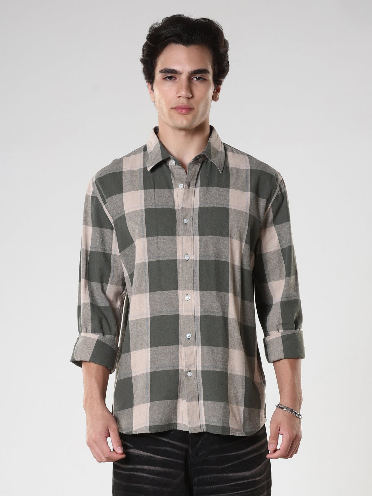 Ambar - Checkered Regular Shirt -Green - Espanshe