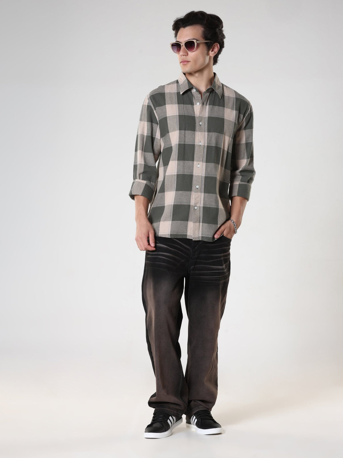 Ambar - Checkered Regular Shirt -Green - Espanshe