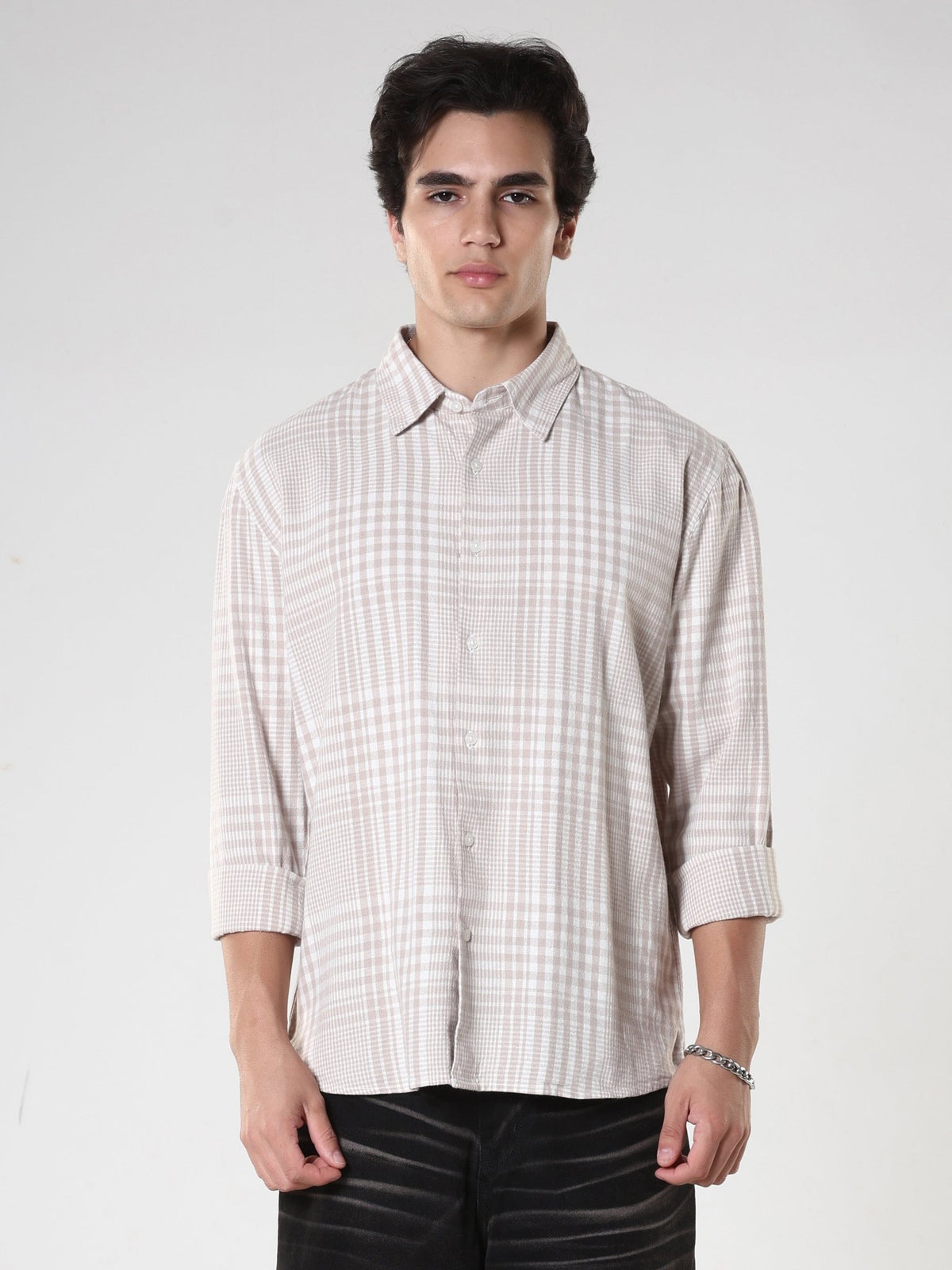 Ambel - Checkered Regular Shirt - Beige - Espanshe