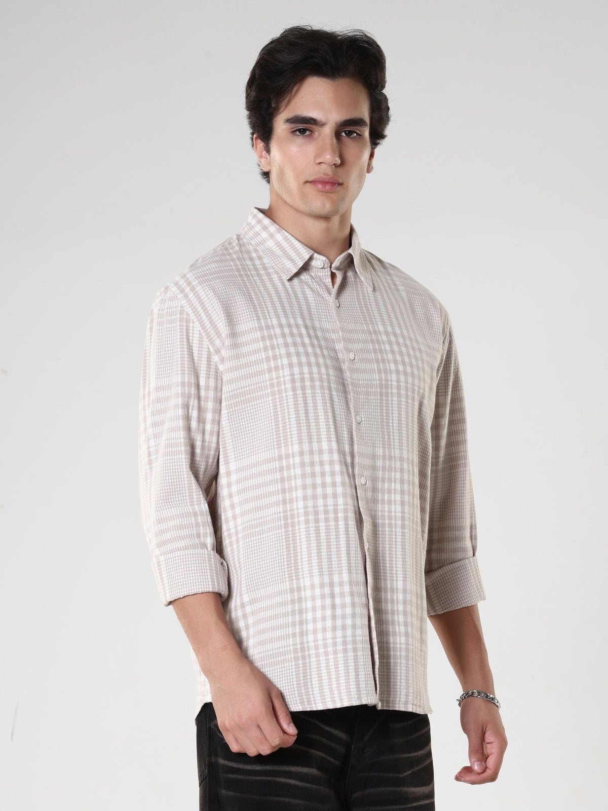 Ambel - Checkered Regular Shirt - Beige - Espanshe