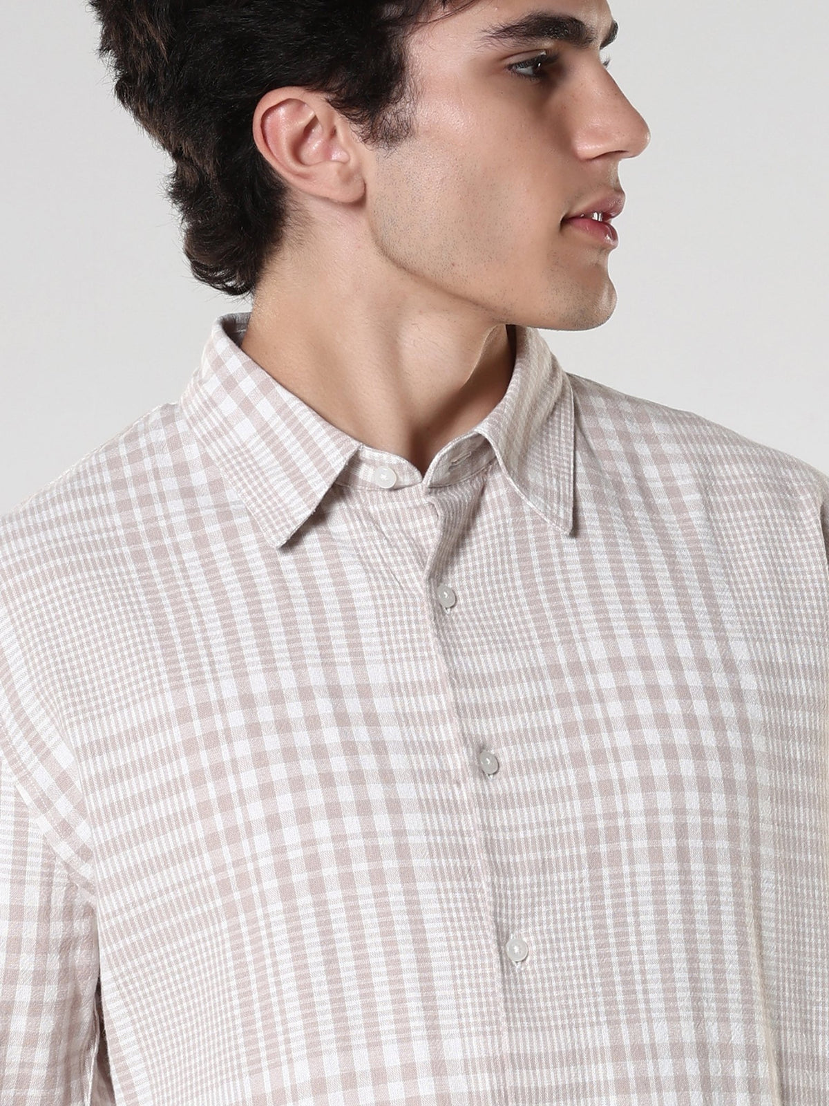 Ambel - Checkered Regular Shirt - Beige - Espanshe