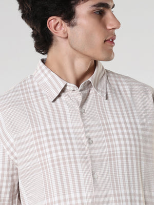 men's beige checkered shirt made from pure cotton.