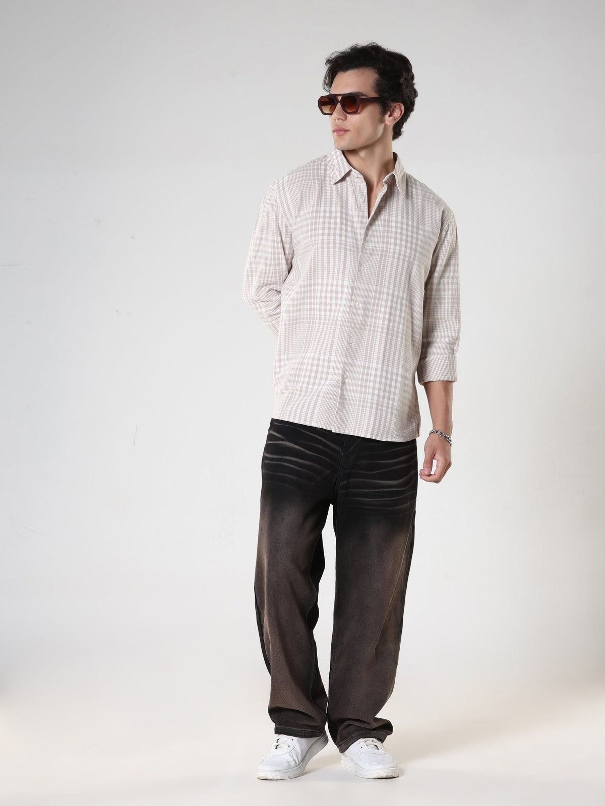 Ambel - Checkered Regular Shirt - Beige - Espanshe