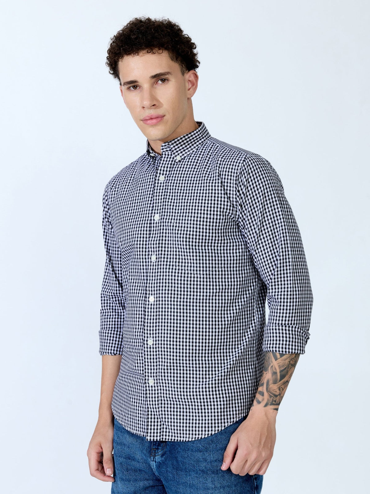 Sara - 100% Cotton Gingham Shirt - Black - Espanshe