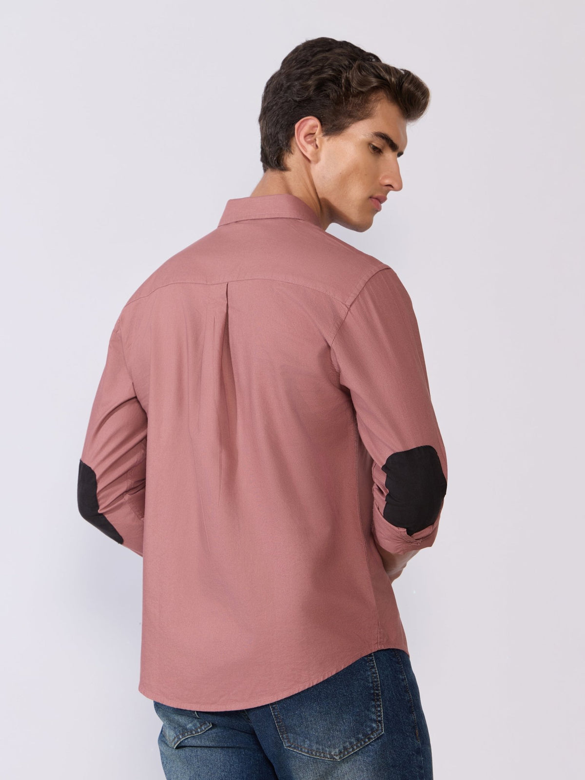 Orbit - Relaxed Fit Oxford Shirt With Elbow Patch - Dusty Rose - Espanshe