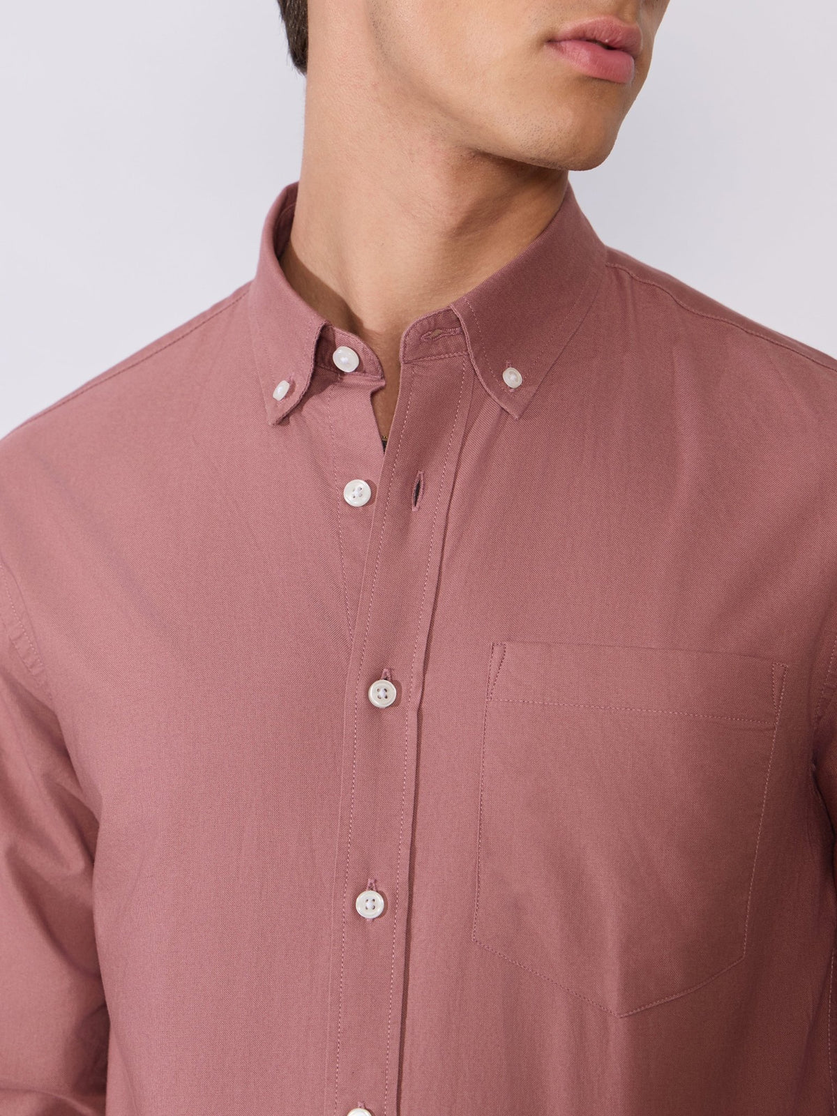 Orbit - Relaxed Fit Oxford Shirt With Elbow Patch - Dusty Rose - Espanshe