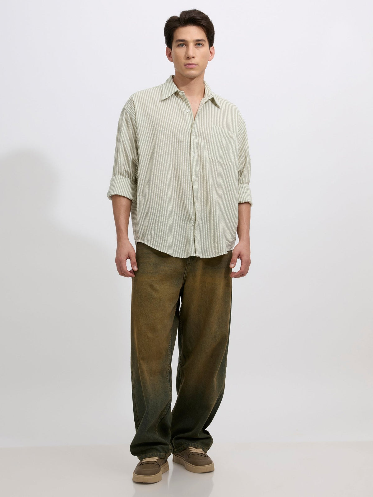 Cullen - Casual Striped Shirt - Green - Espanshe