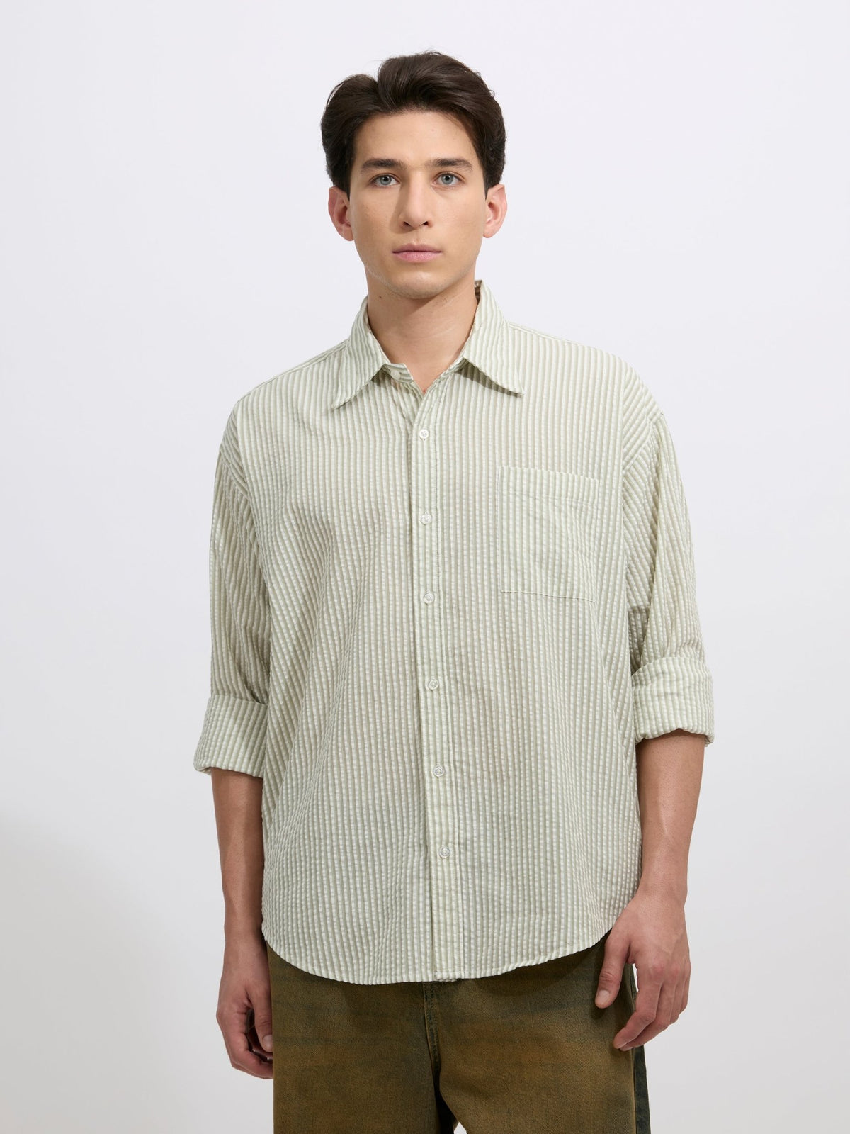 Cullen - Casual Striped Shirt - Green - Espanshe