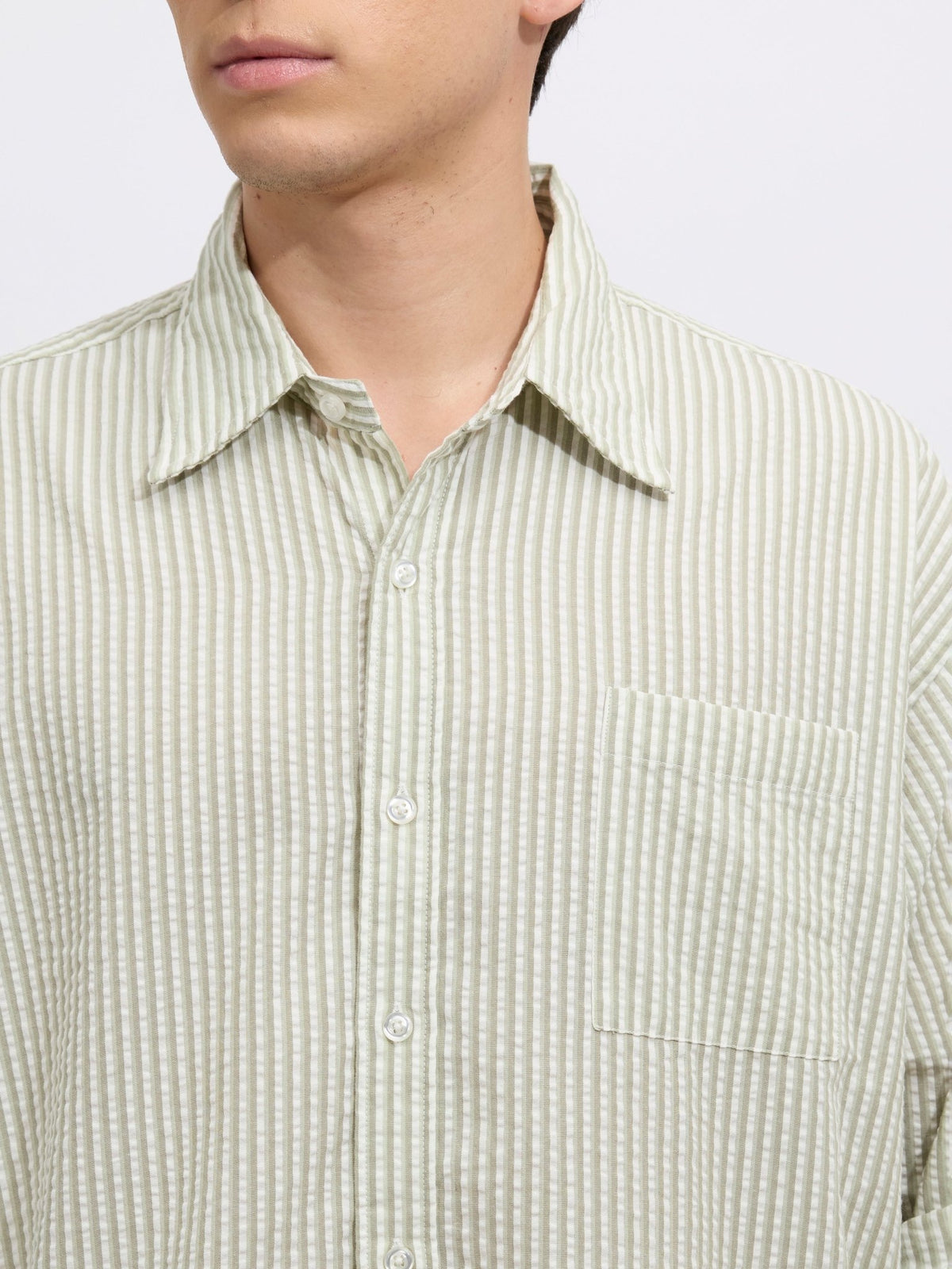 Cullen - Casual Striped Shirt - Green - Espanshe