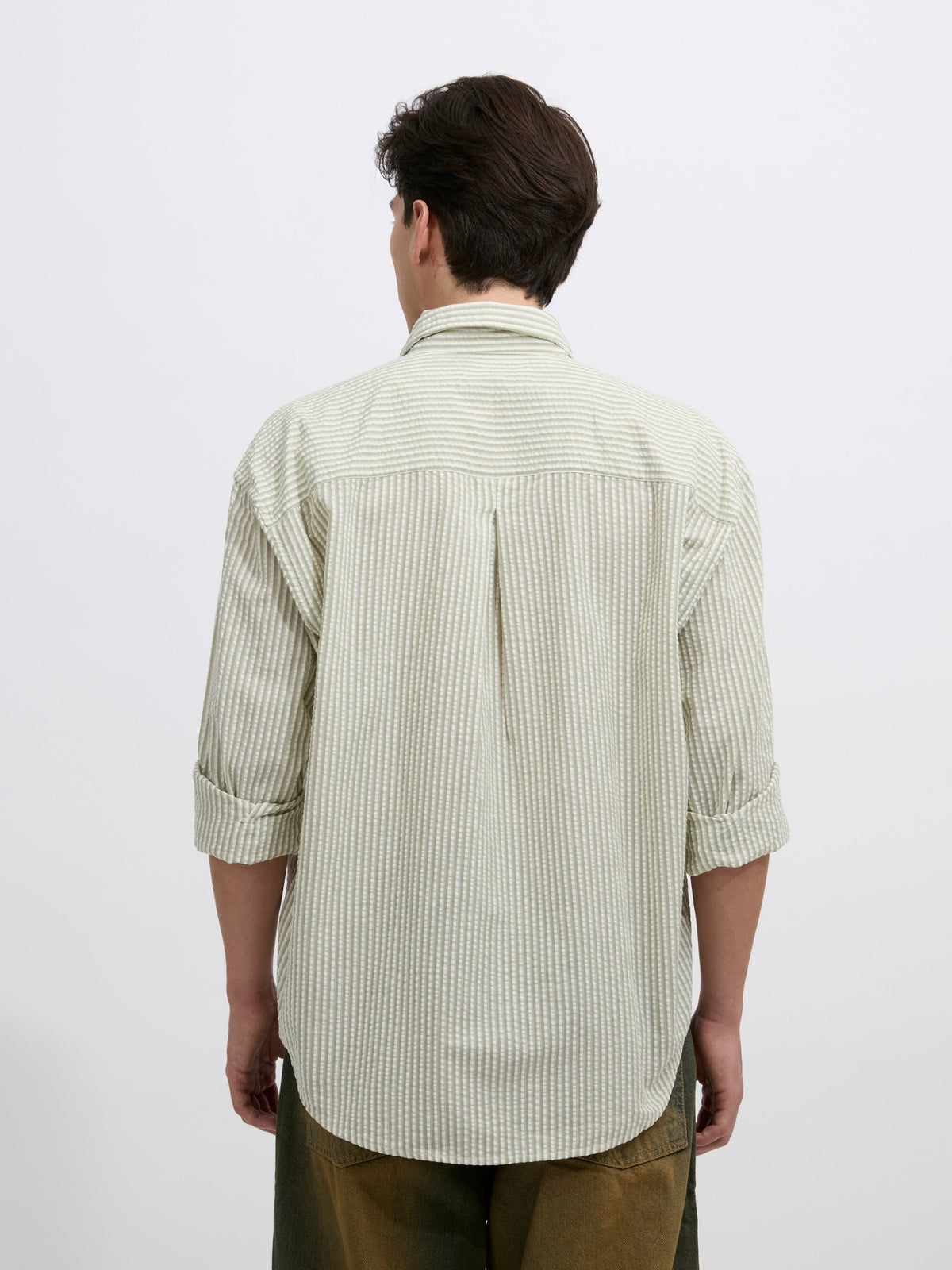 Cullen - Casual Striped Shirt - Green - Espanshe