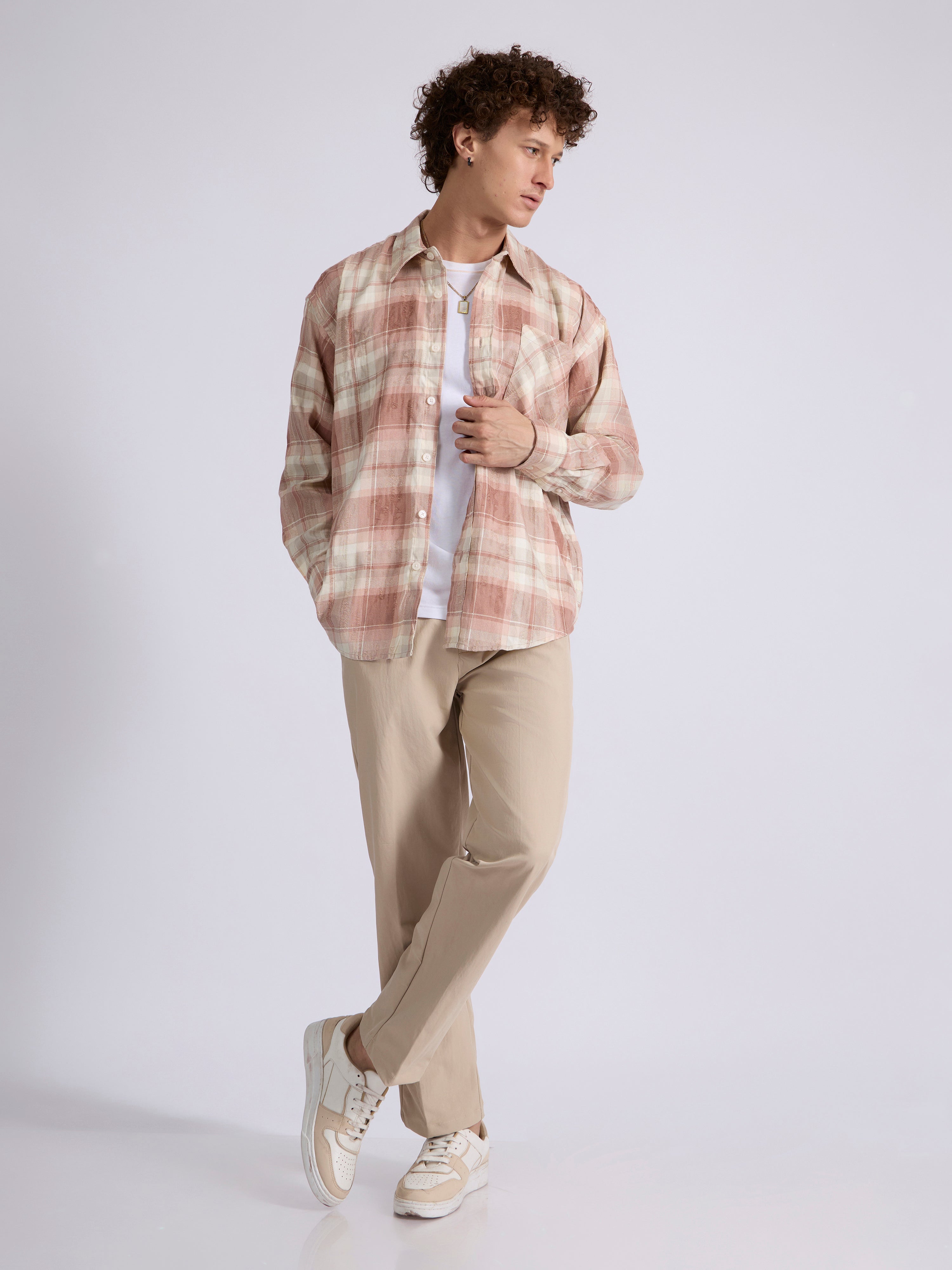 Talbot - Drop Shoulder Checks Shirt - Dusty Rose