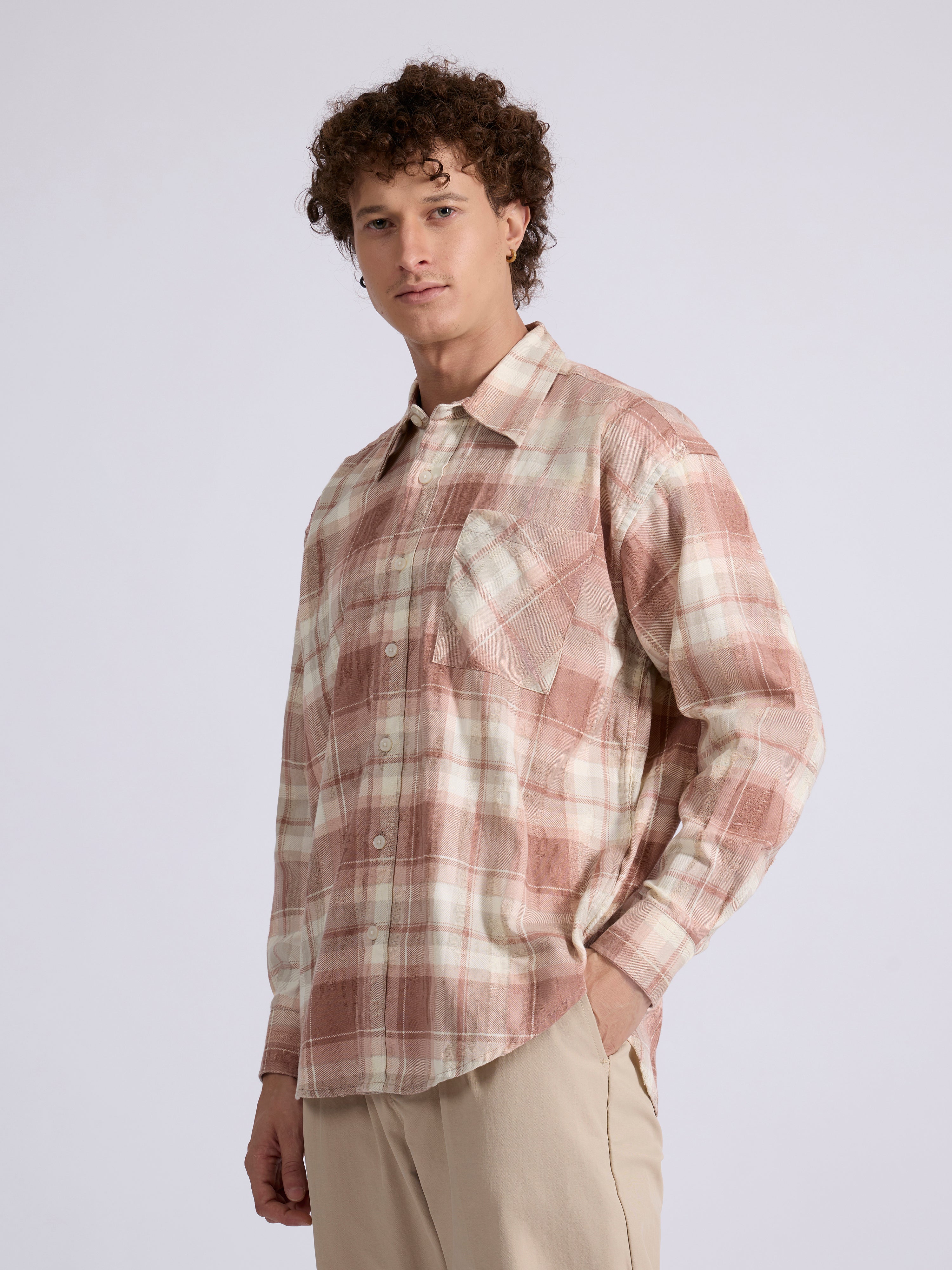 Talbot - Drop Shoulder Checks Shirt - Dusty Rose