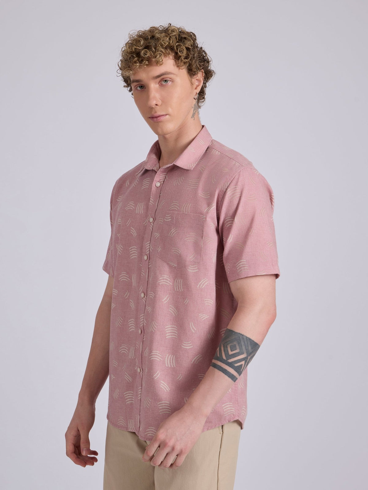 Lucius - Printed Half Sleeve Shirt - Dusty Pink - Espanshe