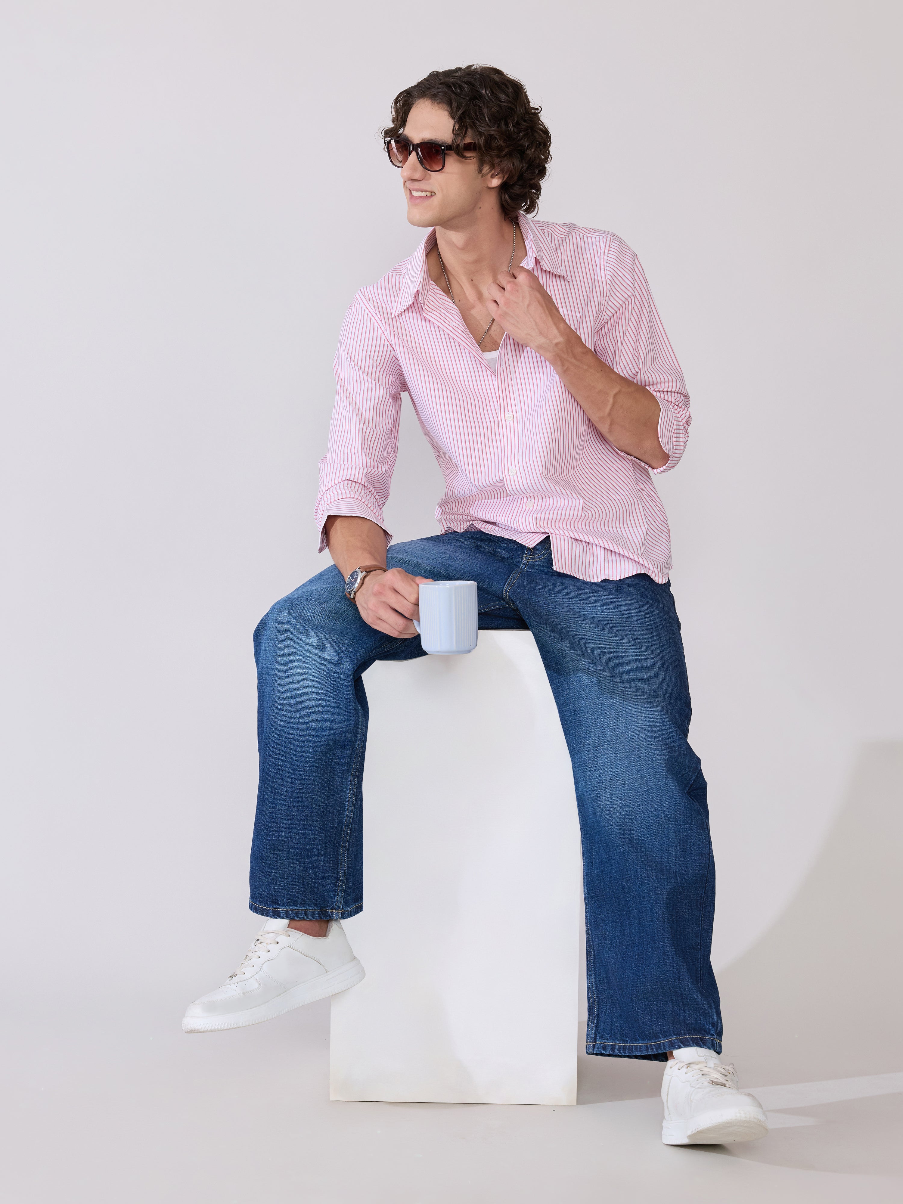 Men's Smart Fit Striped Shirt - Pink
