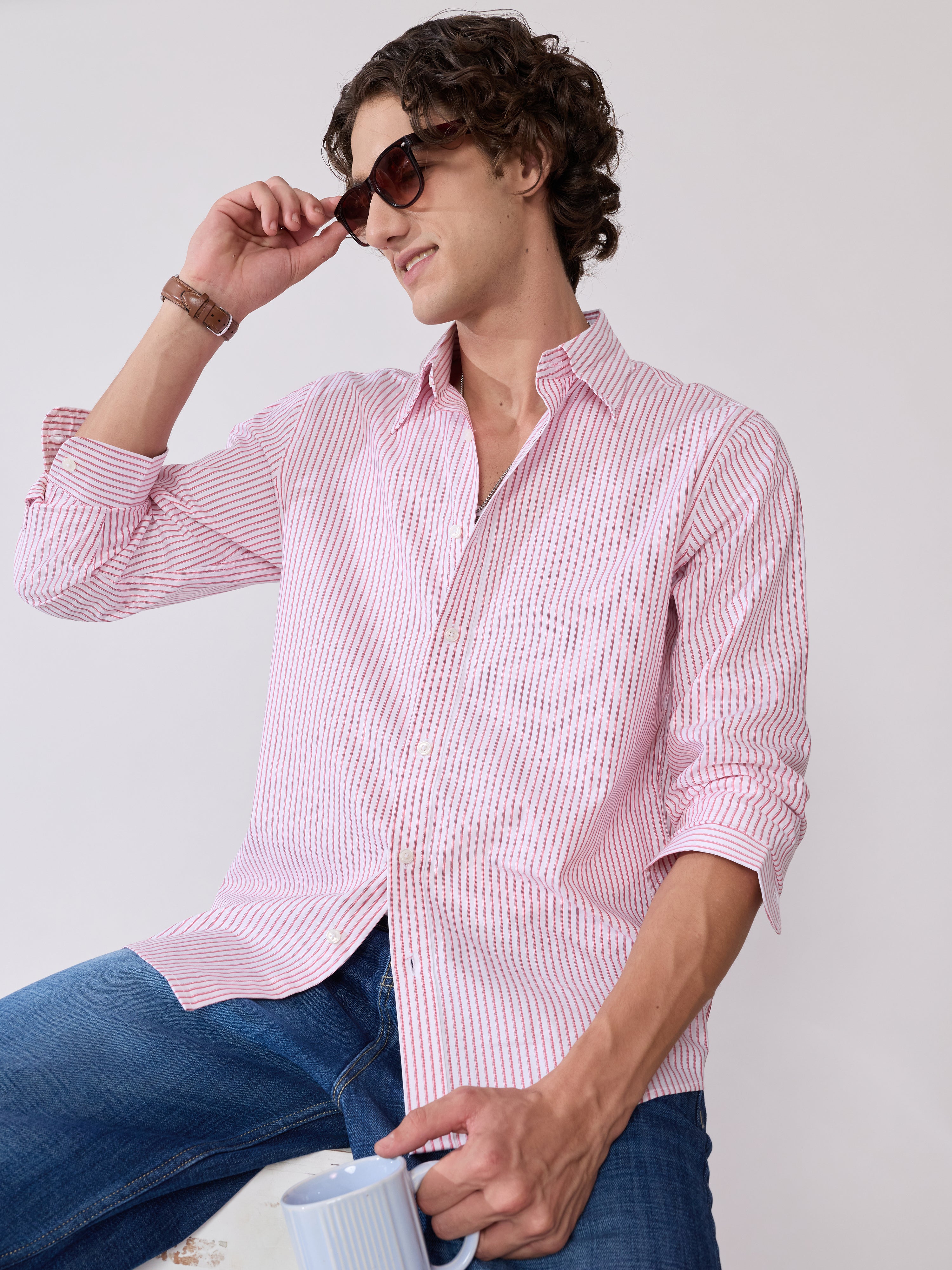 Men's Smart Fit Striped Shirt - Pink