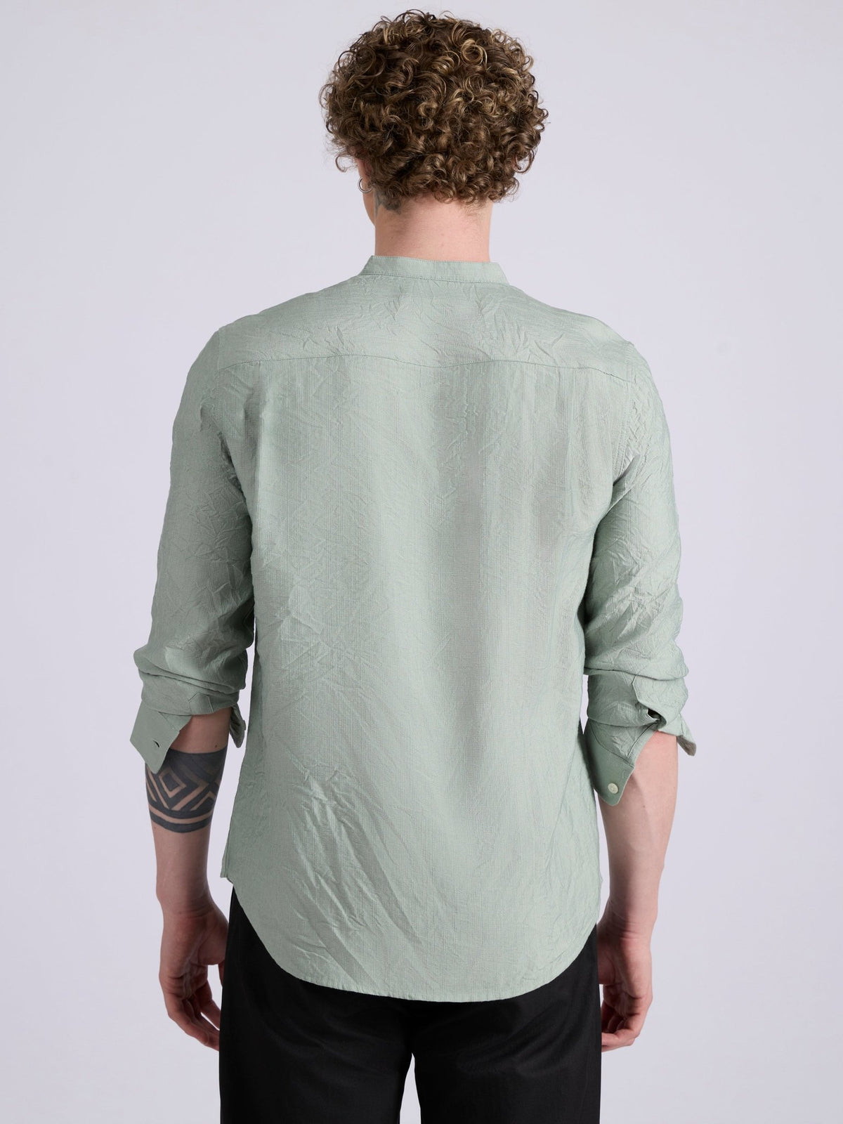 Pryor - Band Collar Plain Shirt - Pista - Espanshe