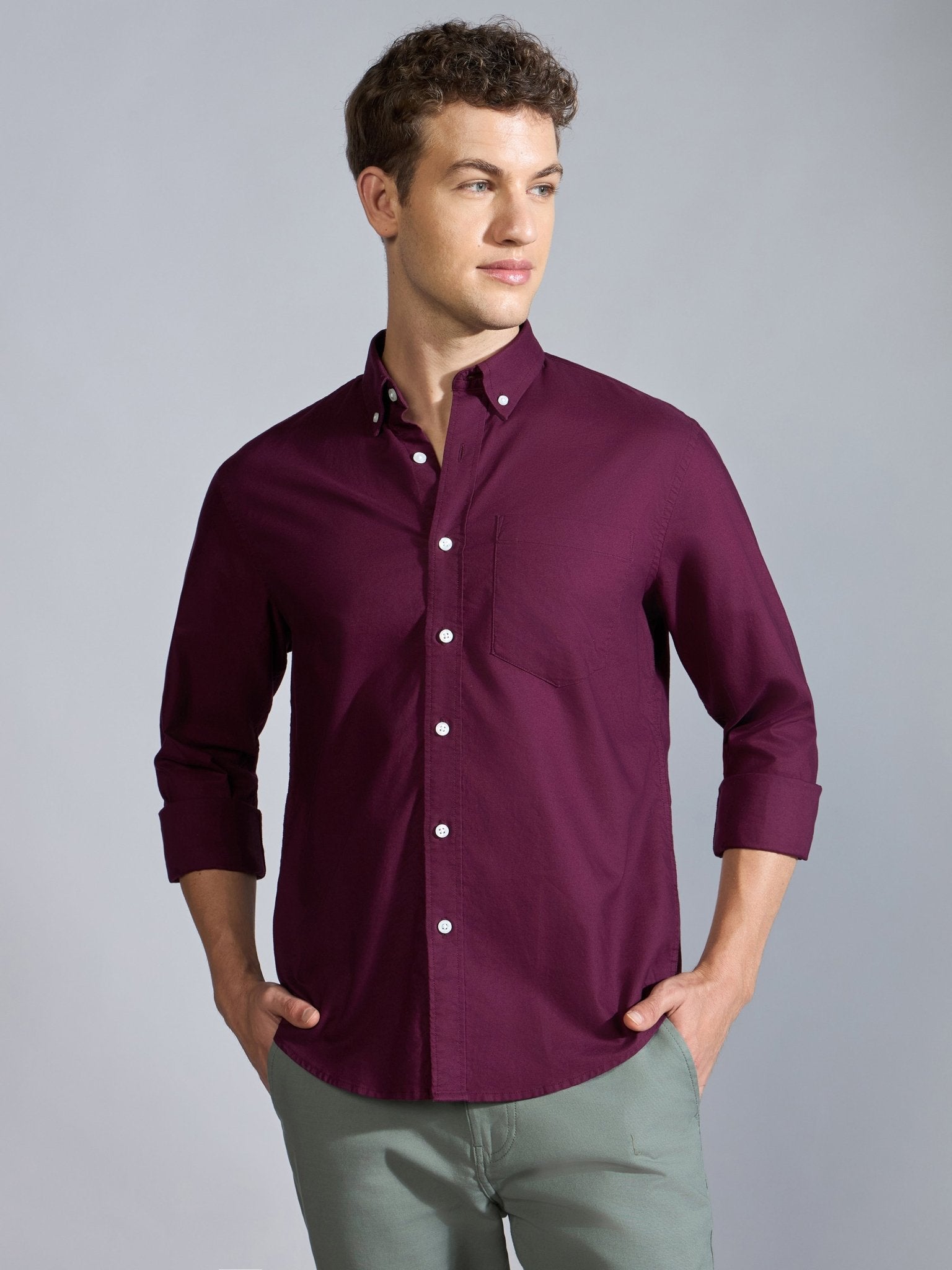 Flux - Relaxed Fit Oxford Shirt - Burgundy - Espanshe