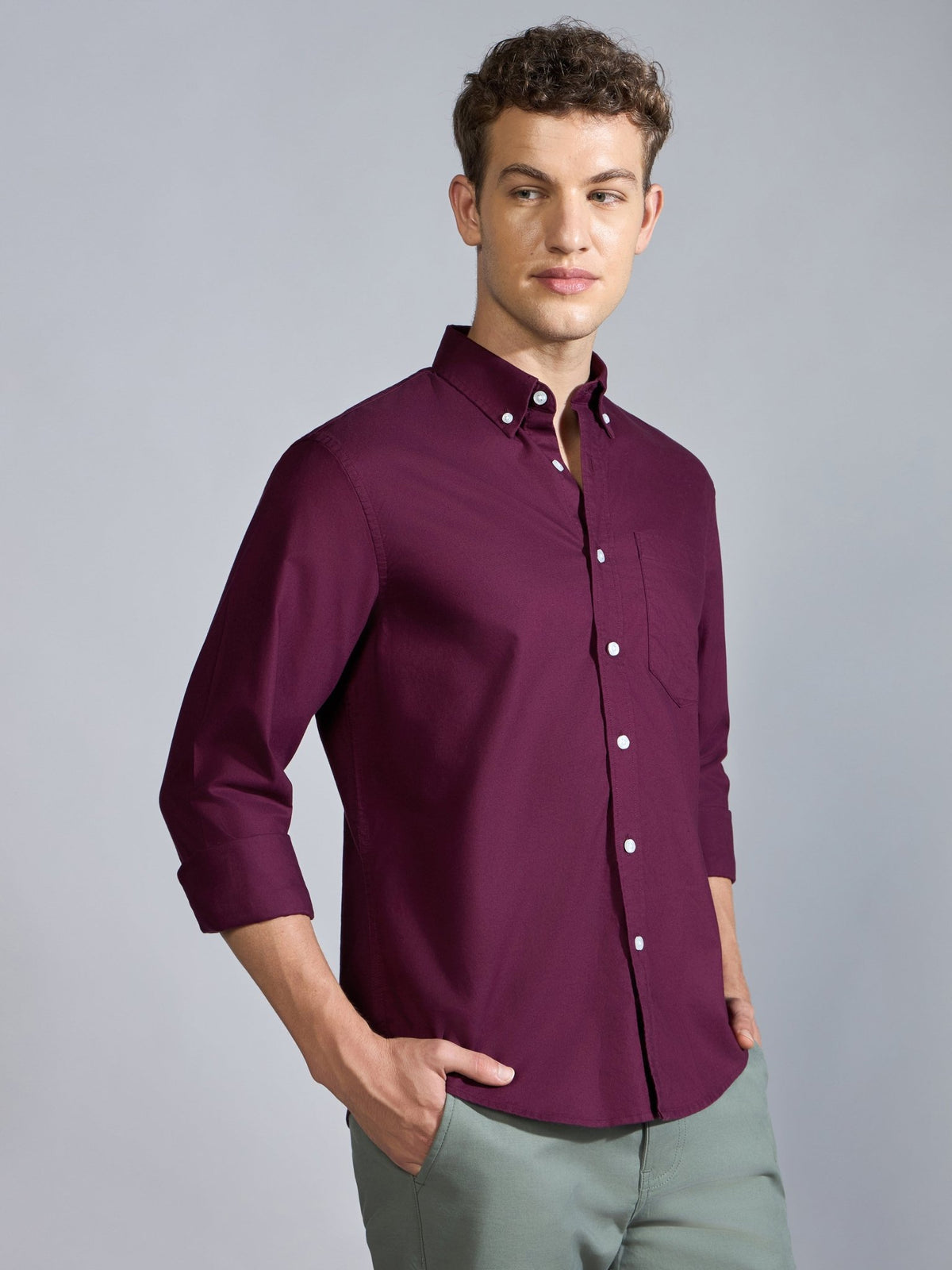 Flux - Relaxed Fit Oxford Shirt - Burgundy - Espanshe
