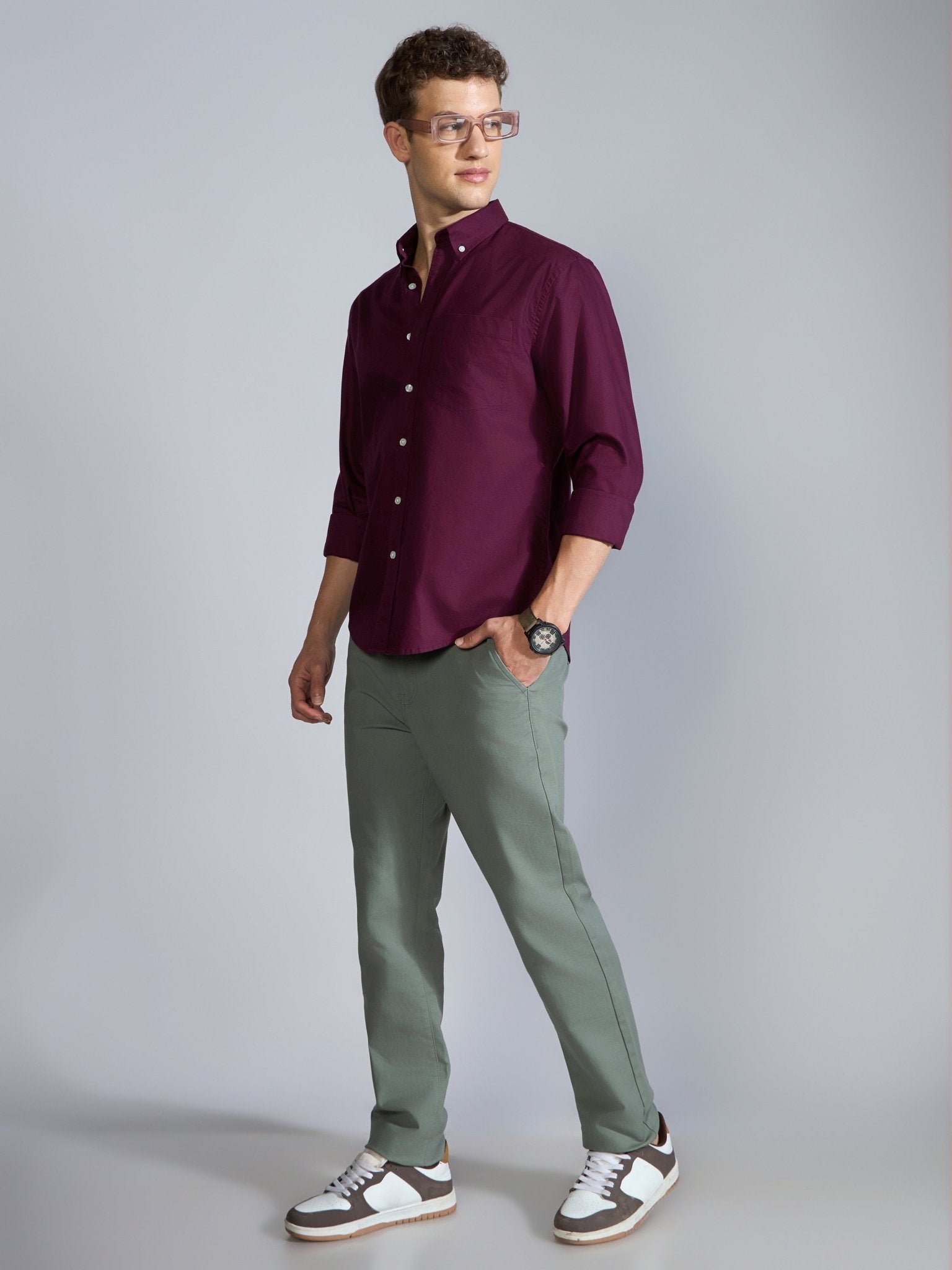 Flux - Relaxed Fit Oxford Shirt - Burgundy - Espanshe