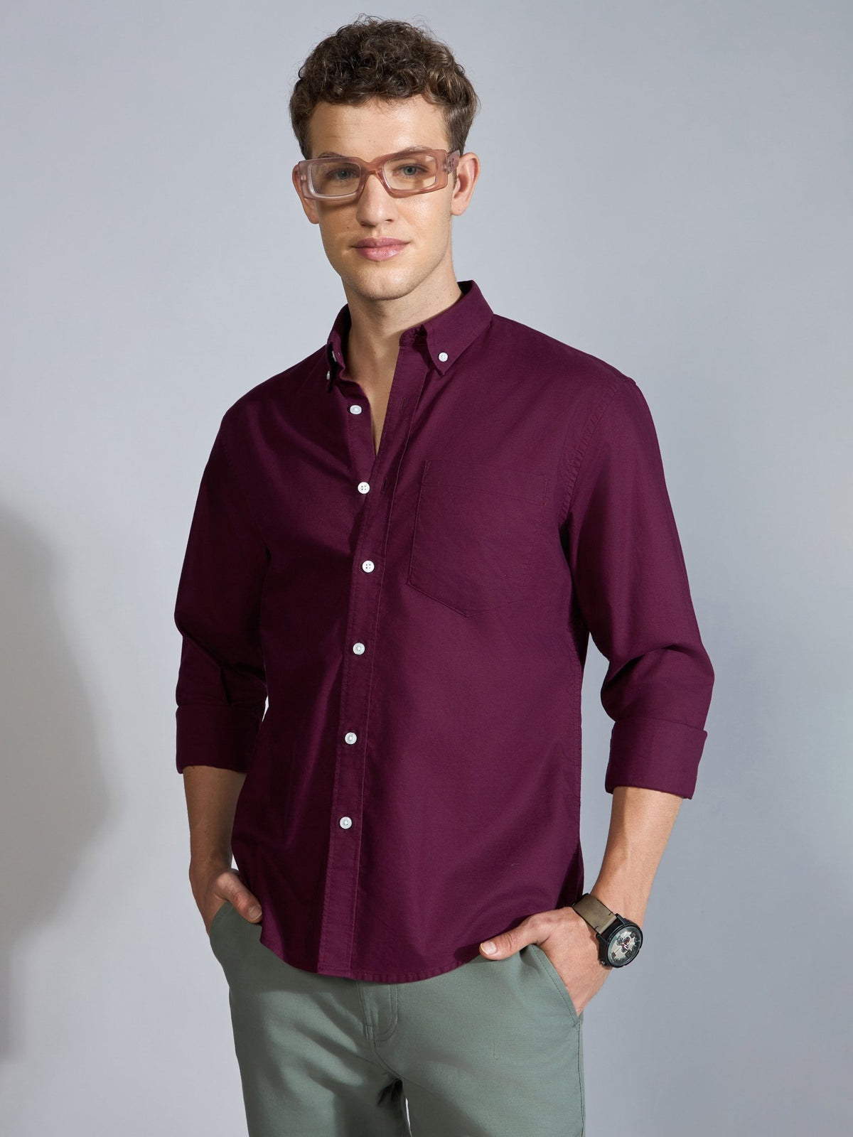 Flux - Relaxed Fit Oxford Shirt - Burgundy - Espanshe