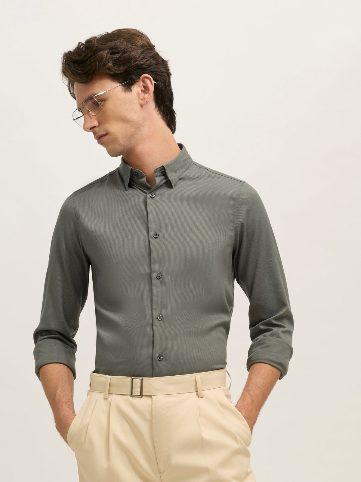 Ivar - Turkish Fit Striped Shirt - Cement Green - Espanshe