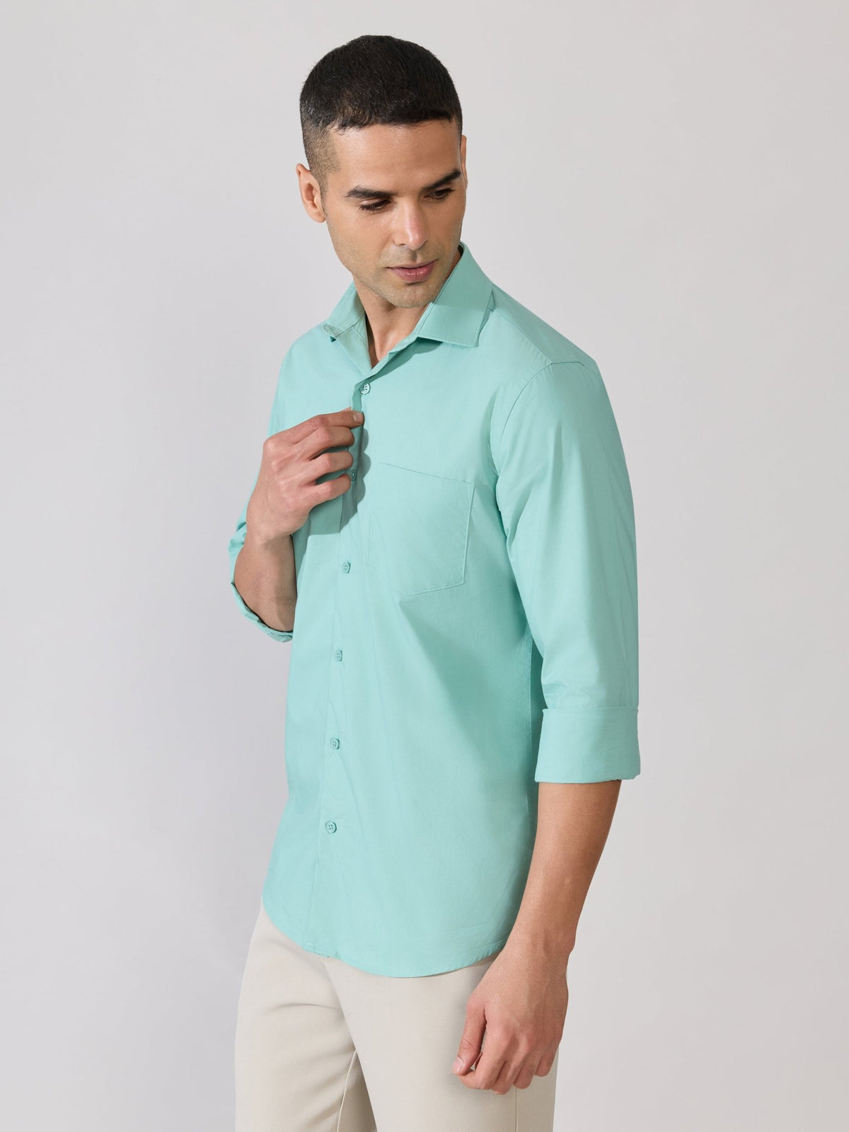 Valerius - Trim Fit Poplin Shirt - Soft Green - Espanshe
