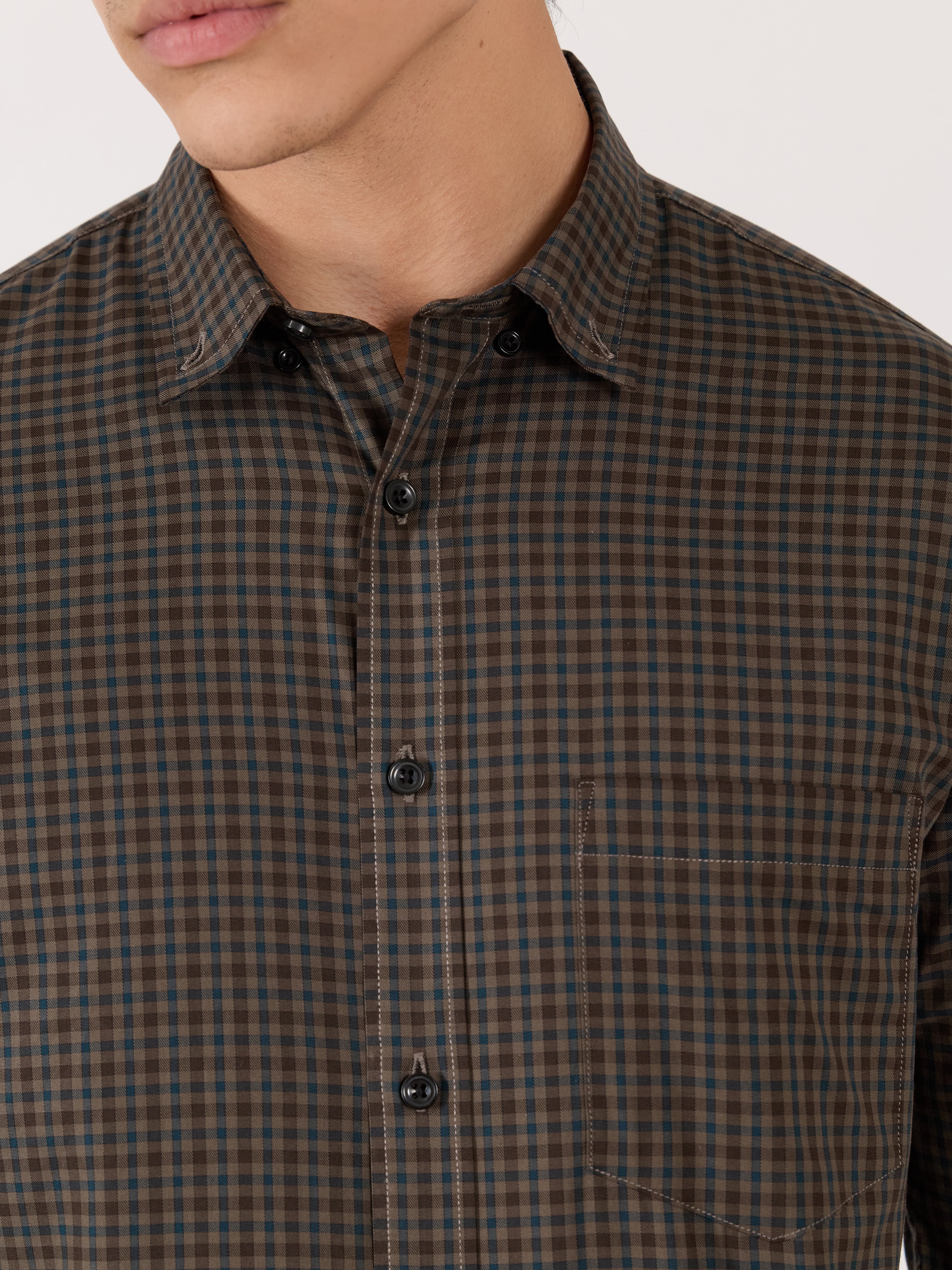 Men's Turkish Fit Casual Checks Shirt - brown
