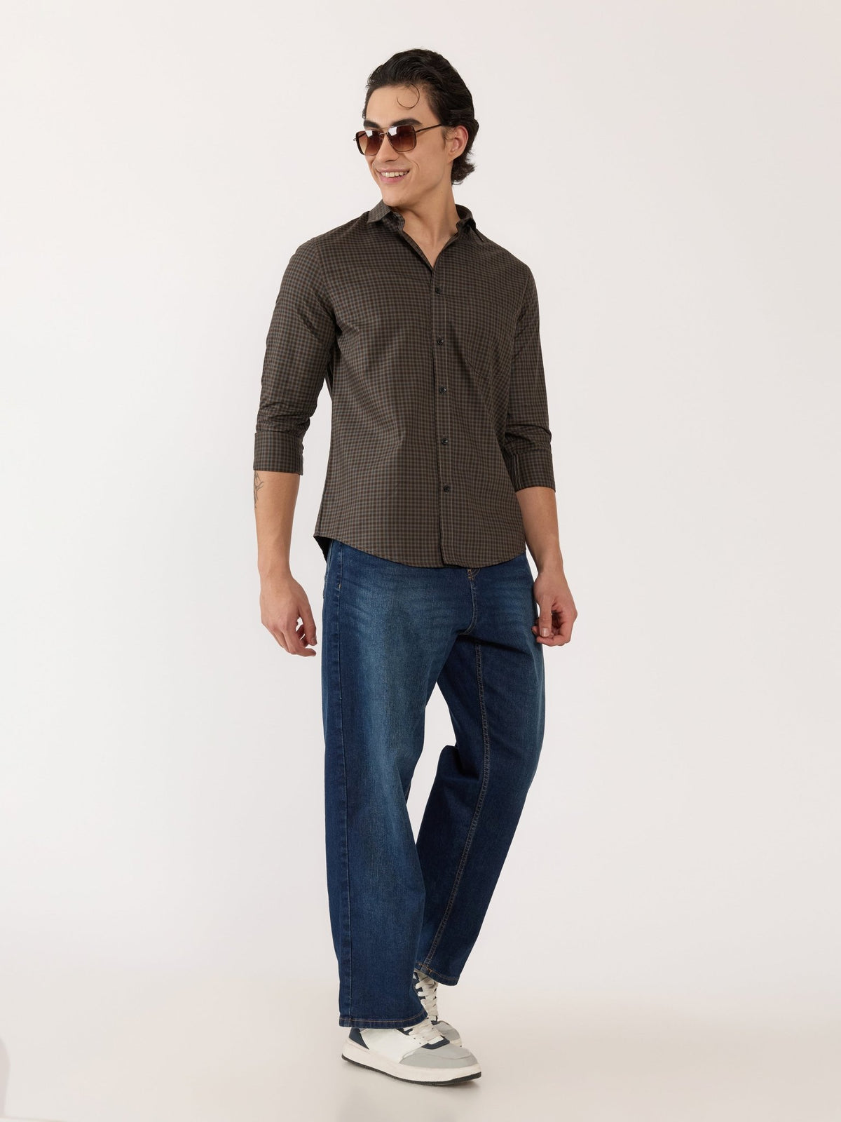 Kola - Turkish Fit Casual Checks Shirt - Brown - Espanshe
