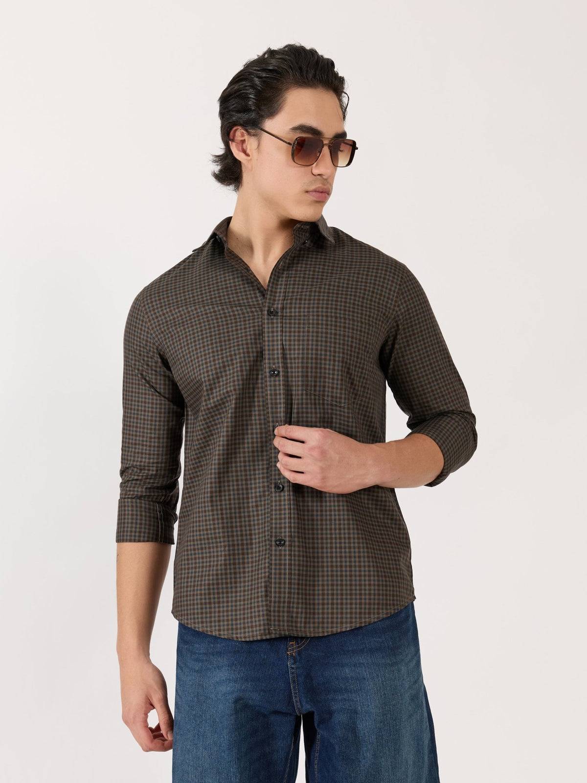 Kola - Turkish Fit Casual Checks Shirt - Brown - Espanshe