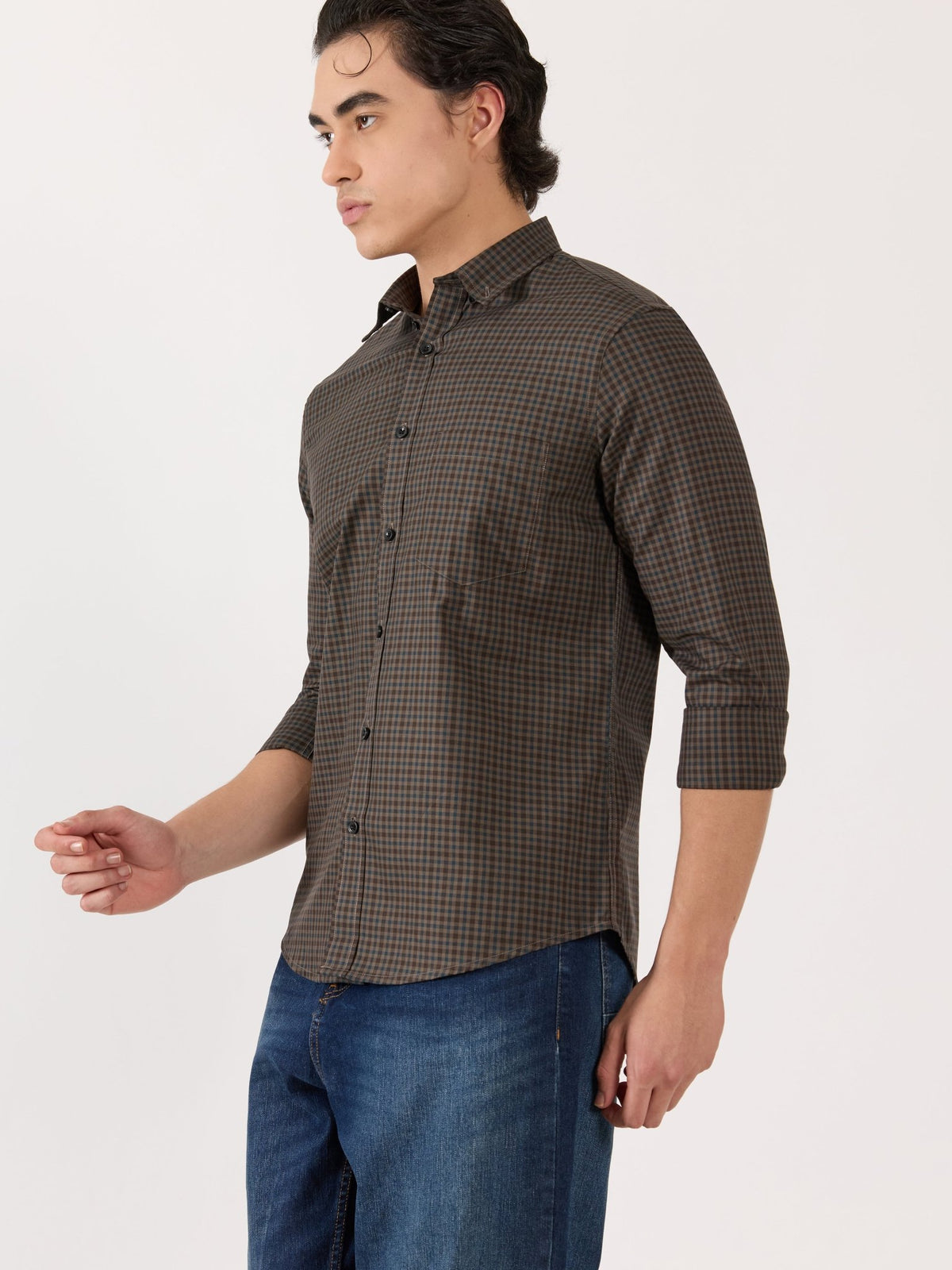 Kola - Turkish Fit Casual Checks Shirt - Brown - Espanshe