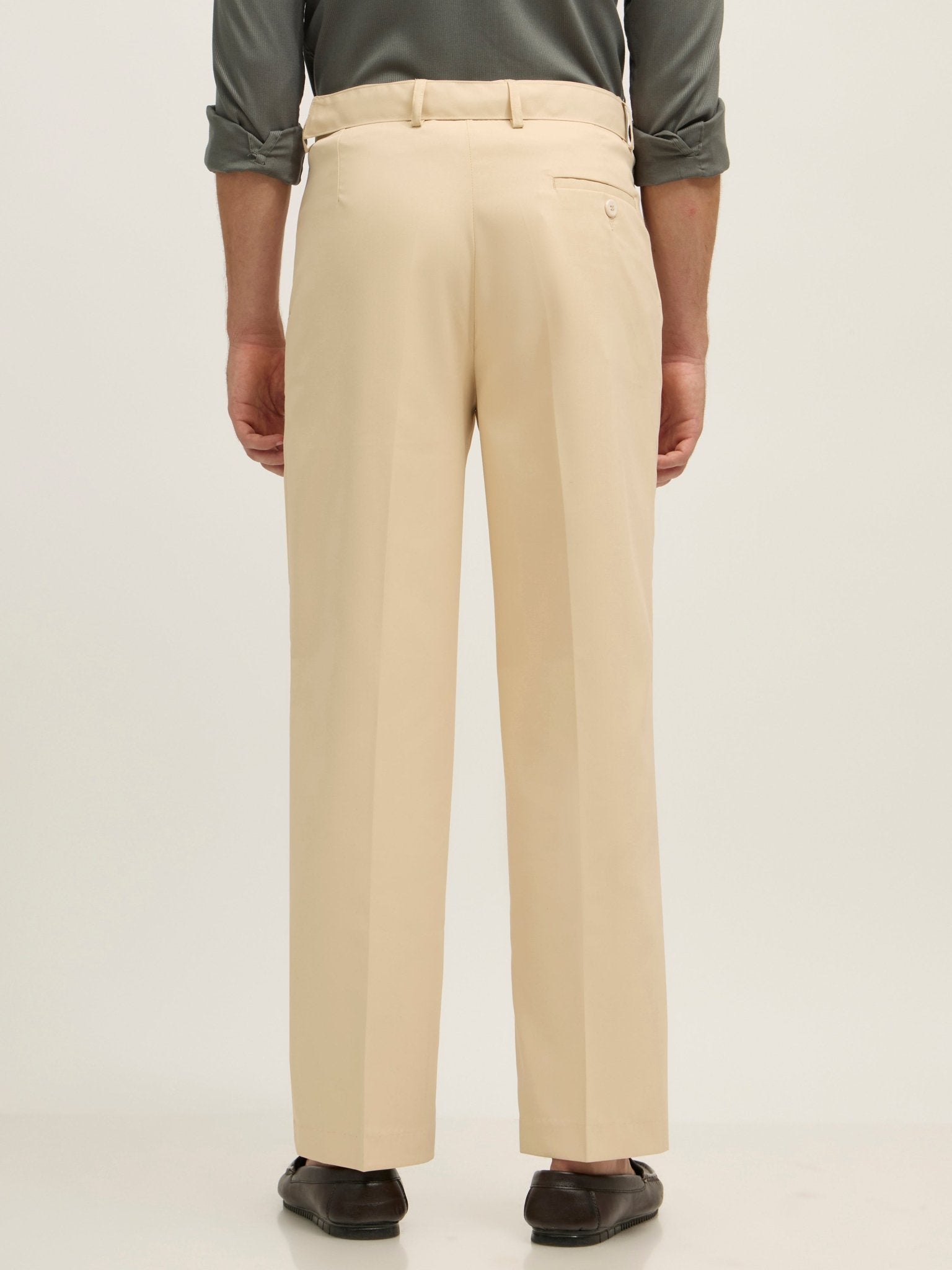 Maximilian - Beltless Formal Pant - Beige - Espanshe