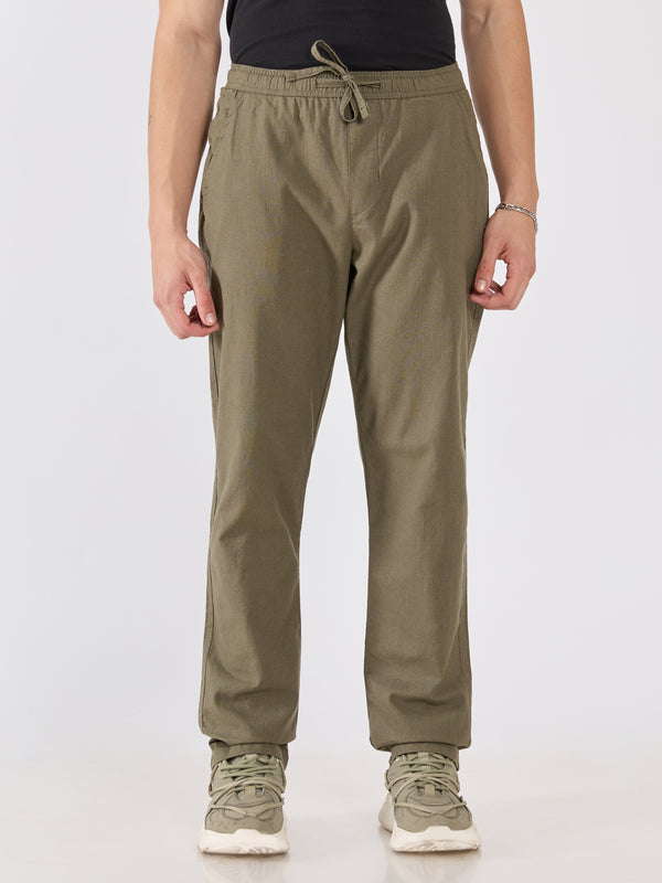 Grantham - Relaxed Fit Linen Joggers - Dark Olive