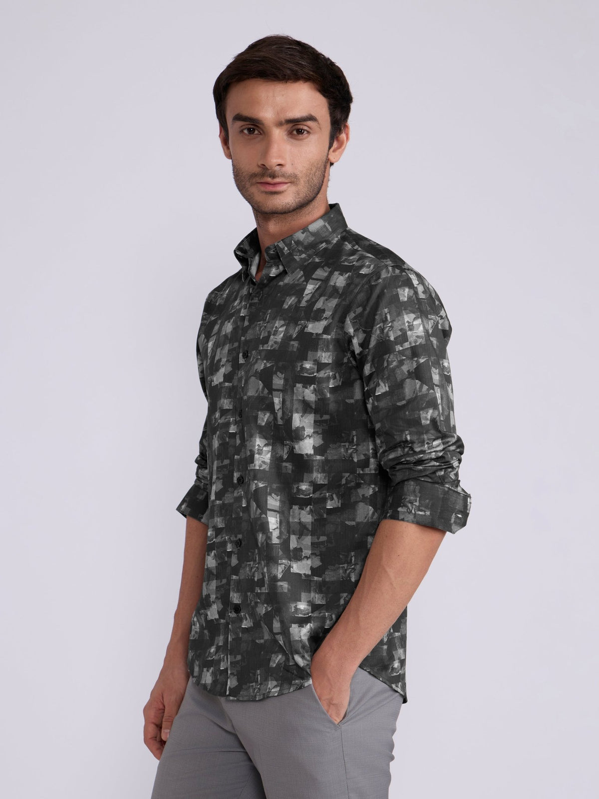 Ulfred - Satin Digital Printed Shirt - Slate Blue - Espanshe