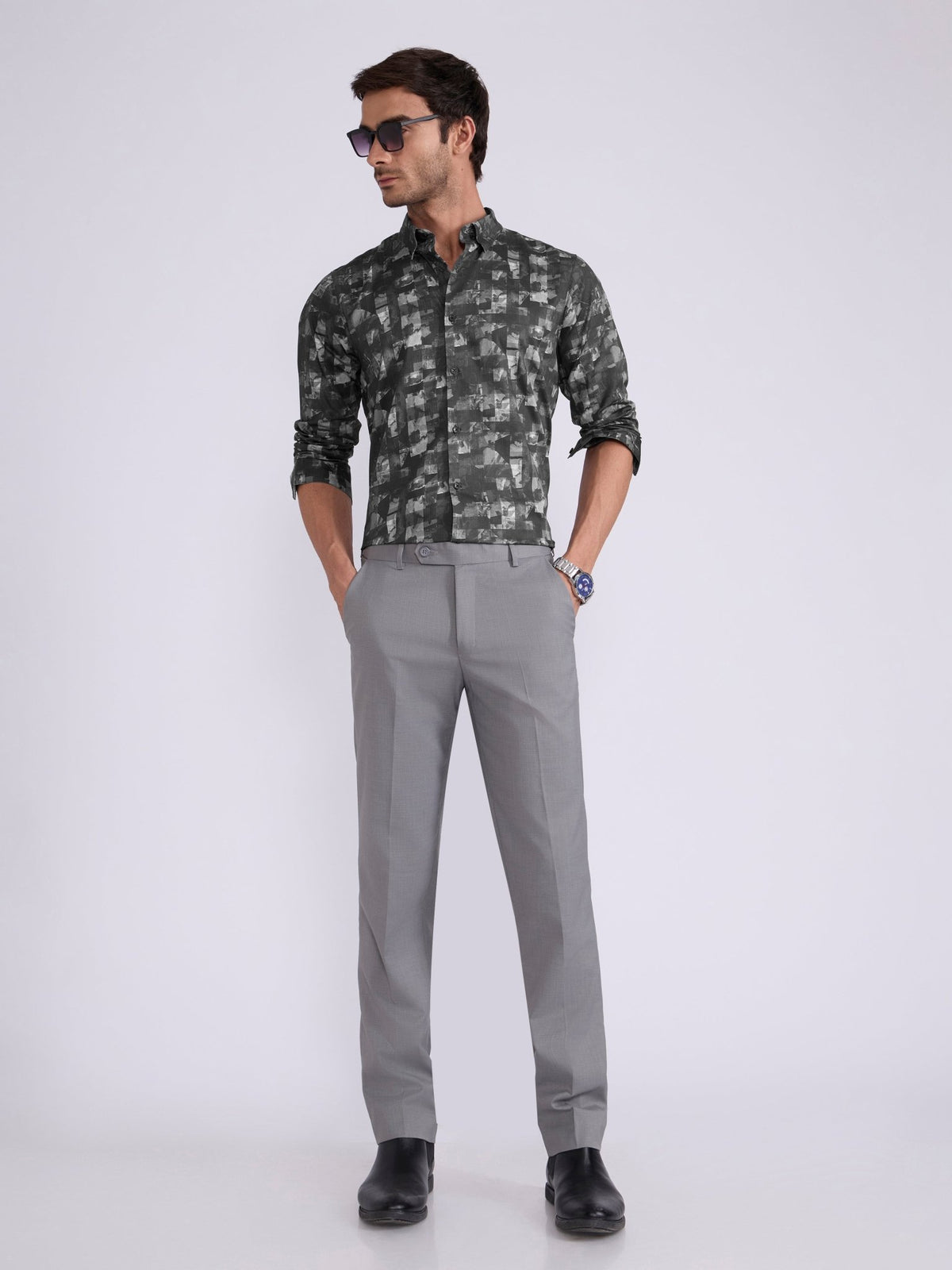 Ulfred - Satin Digital Printed Shirt - Slate Blue - Espanshe