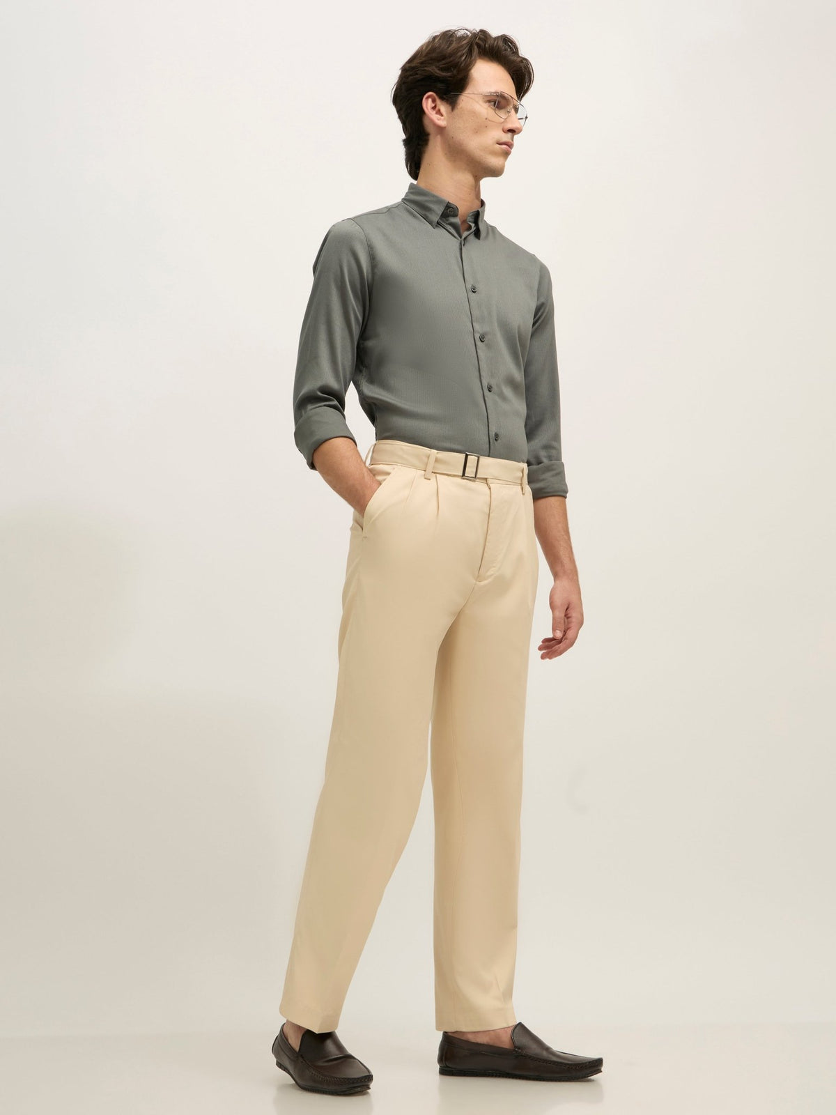 Maximilian - Beltless Formal Pant - Beige - Espanshe