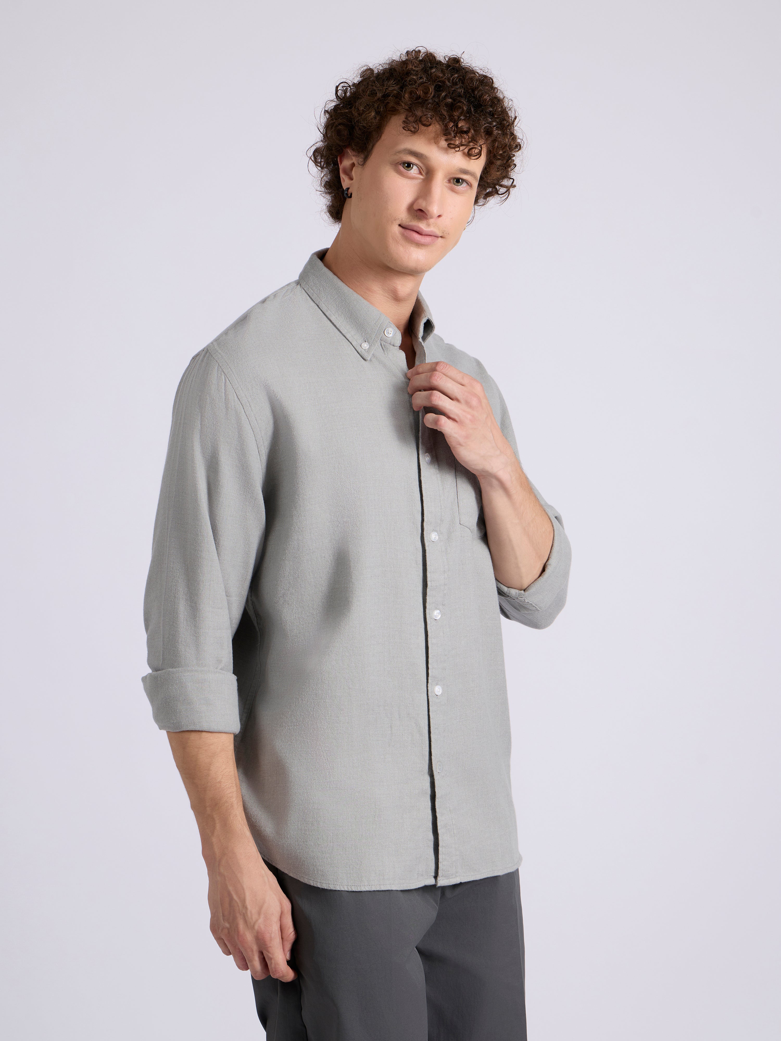 Garret - Brushed Plain Shirt - Light Grey