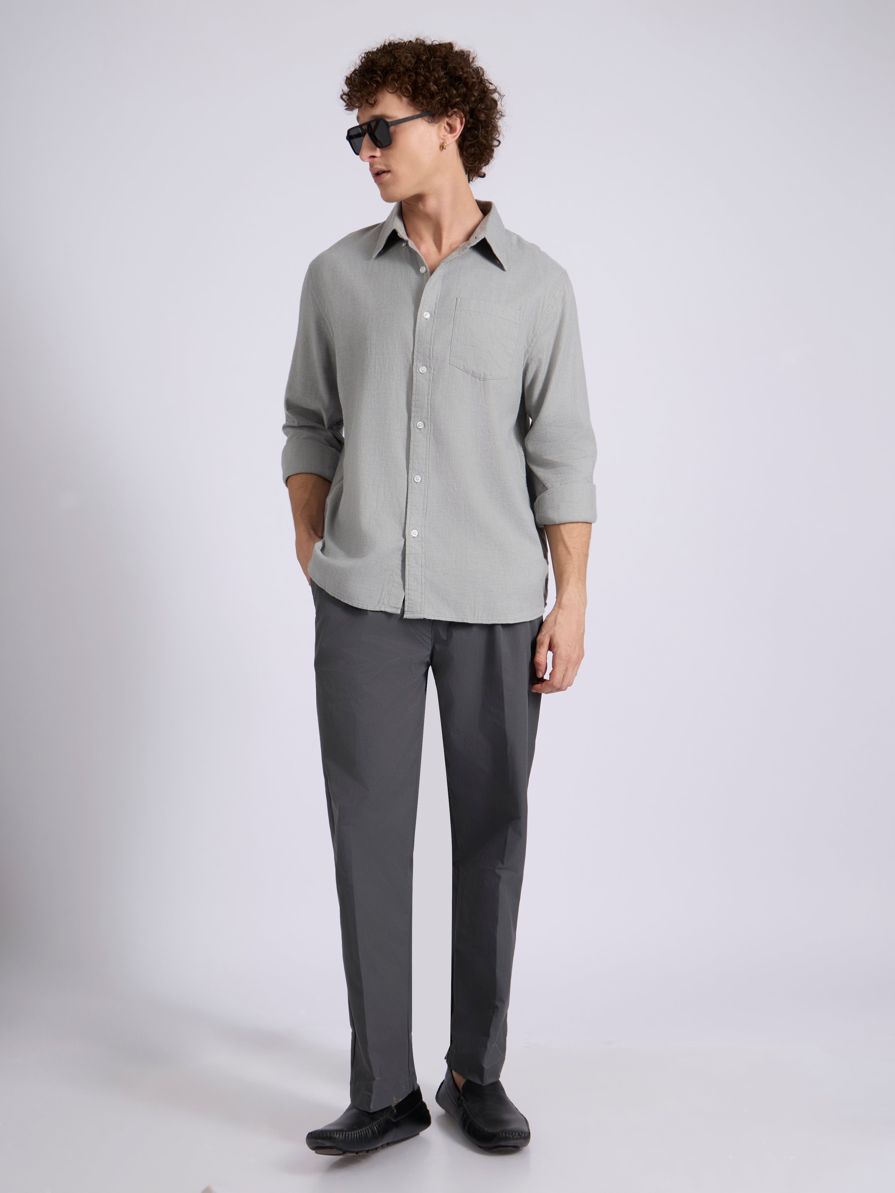 Garret - Brushed Plain Shirt - Light Grey