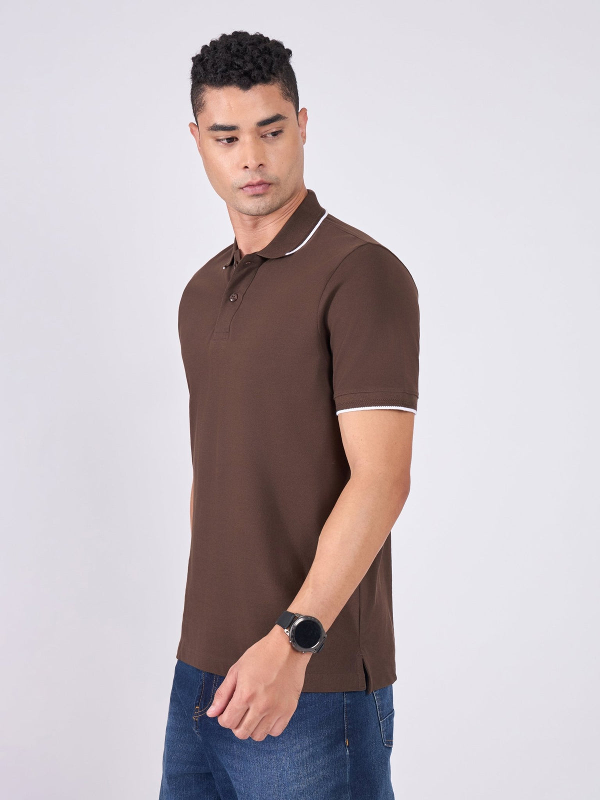 Orwell - Polo T-Shirt with Contrast Tipping - Dark Coffee - Espanshe