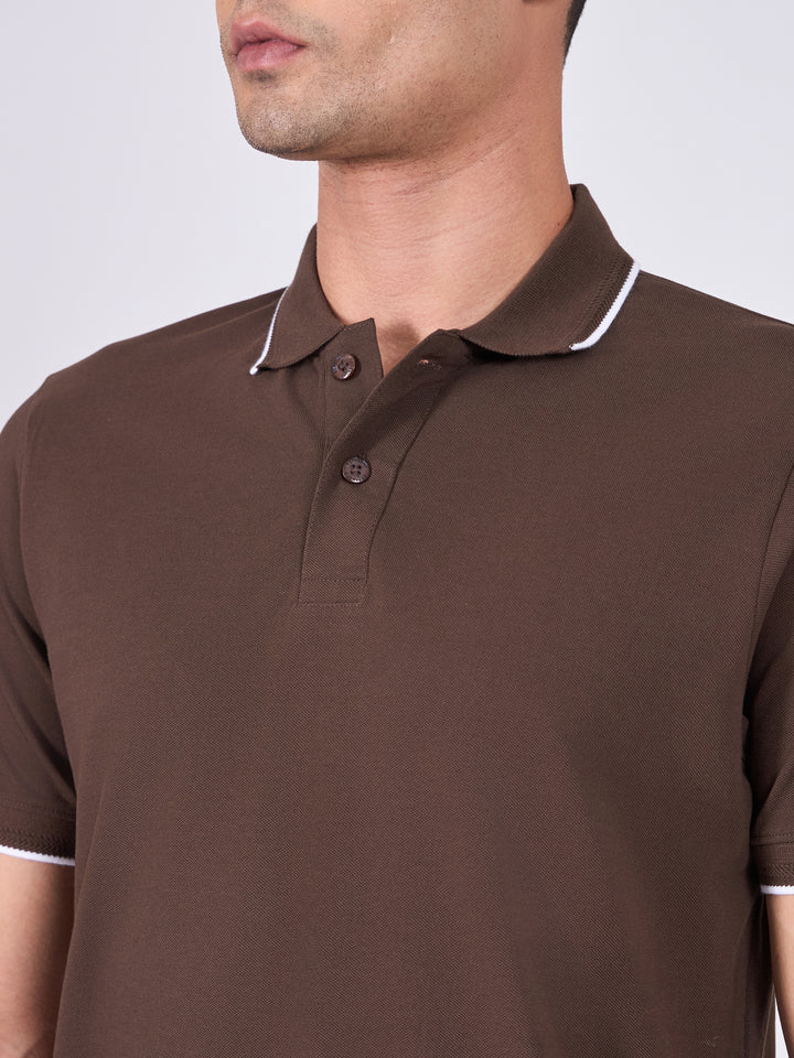 Men's Polo T-Shirt with Contrast Tipping - dark coffee