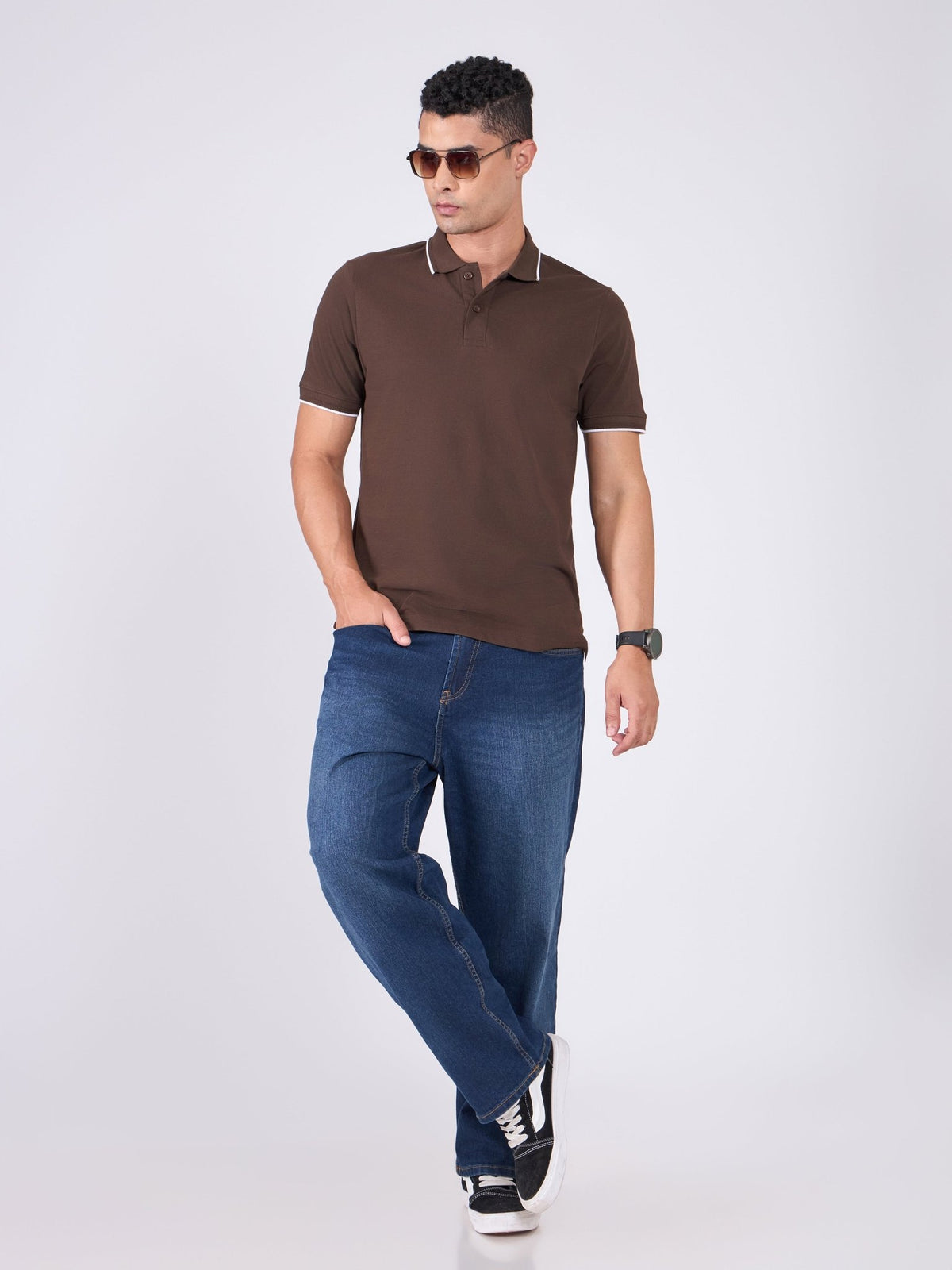 Orwell - Polo T-Shirt with Contrast Tipping - Dark Coffee - Espanshe