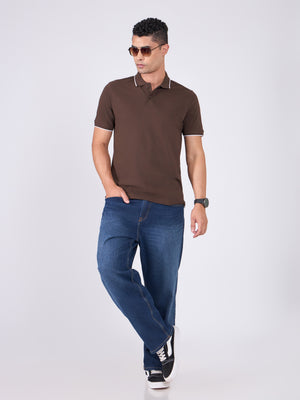 Men's Polo T-Shirt with Contrast Tipping - dark coffee