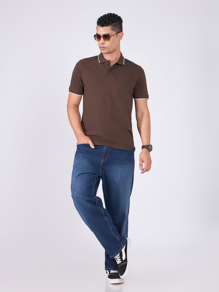 Men's Polo T-Shirt with Contrast Tipping - dark coffee