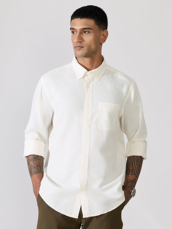 Taliko - Comfort Fit Off White Linen Shirt