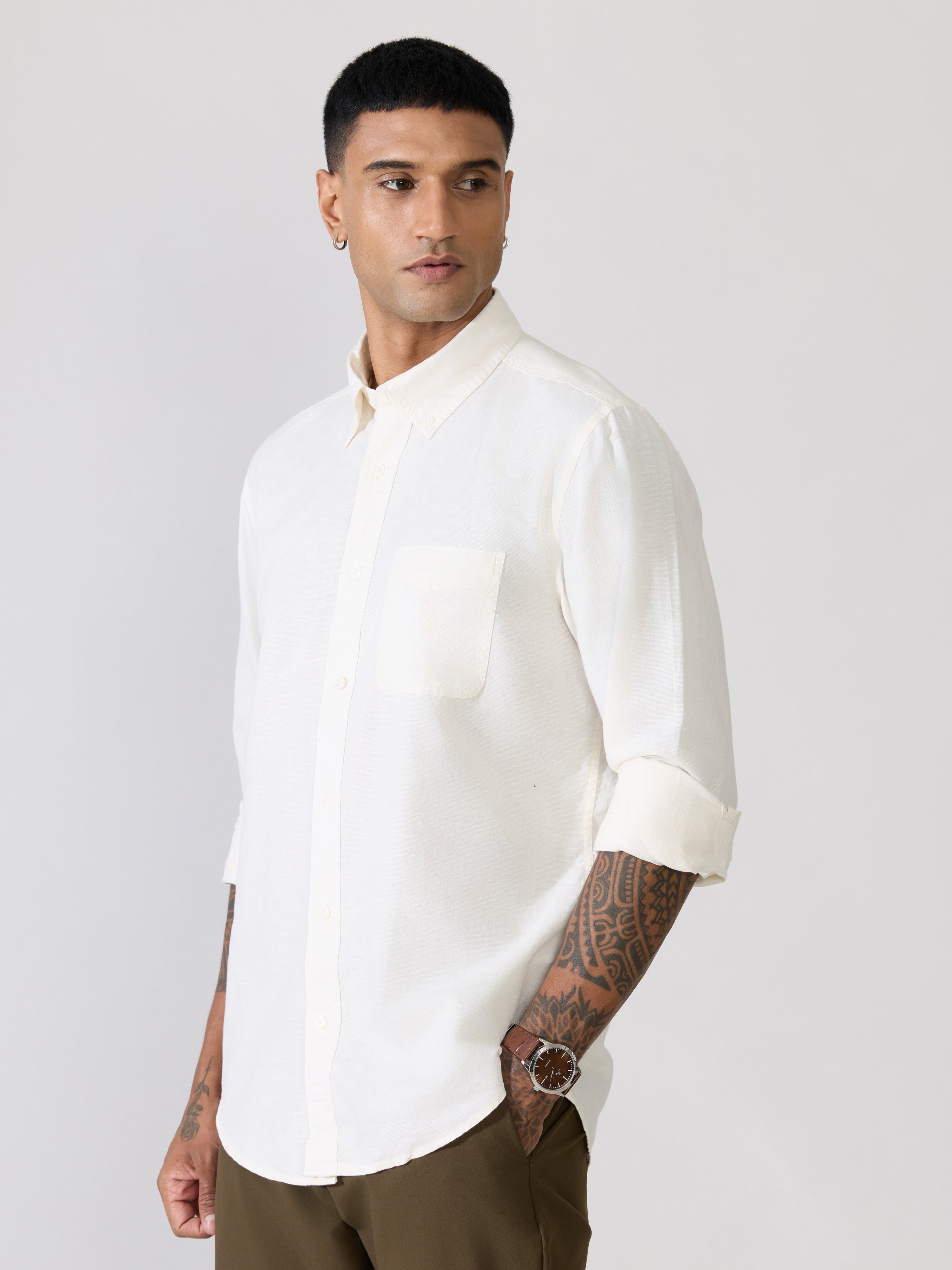  Men's Comfort Fit off white Linen Shirt
