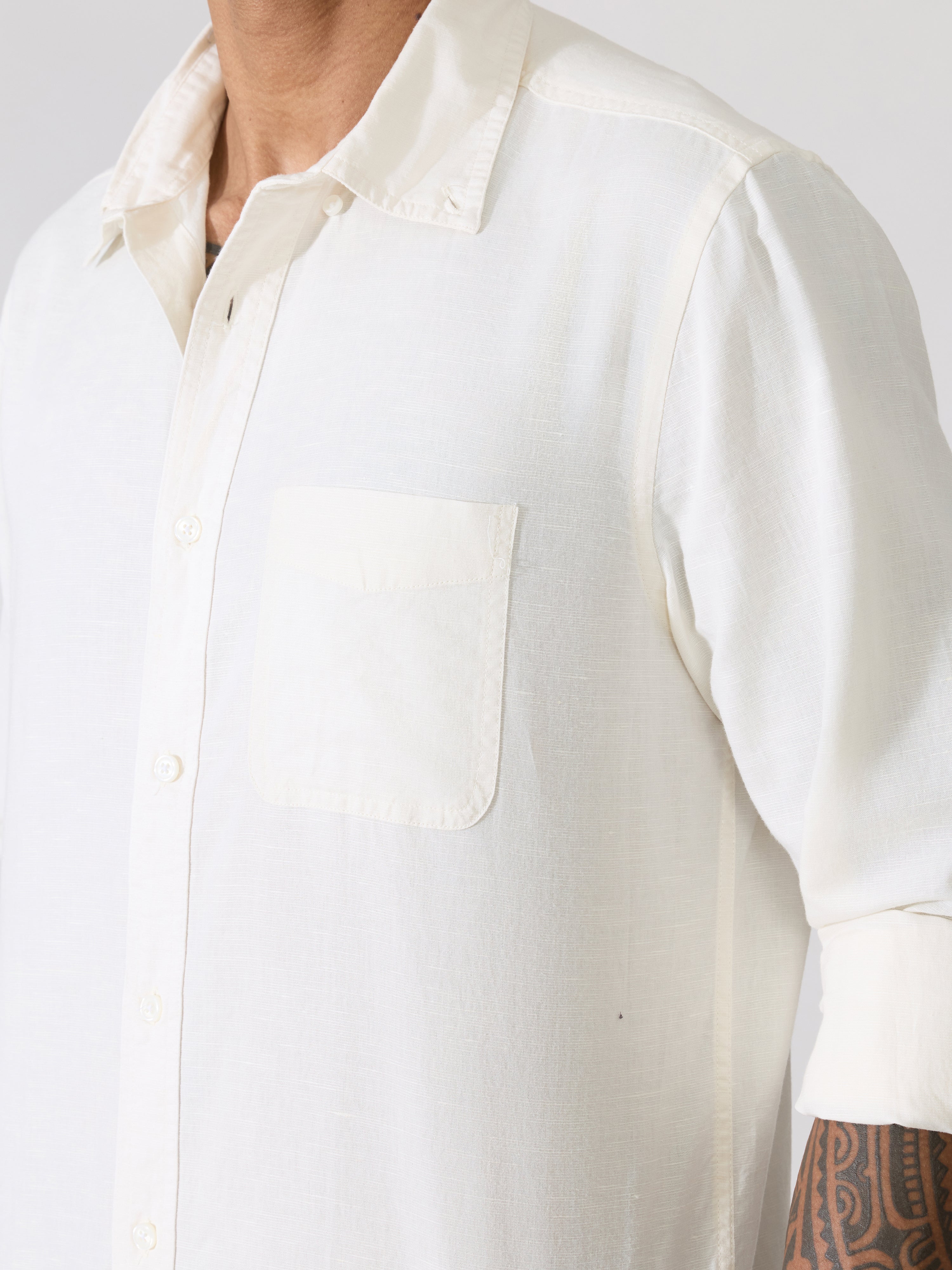  Men's Comfort Fit off white Linen Shirt
