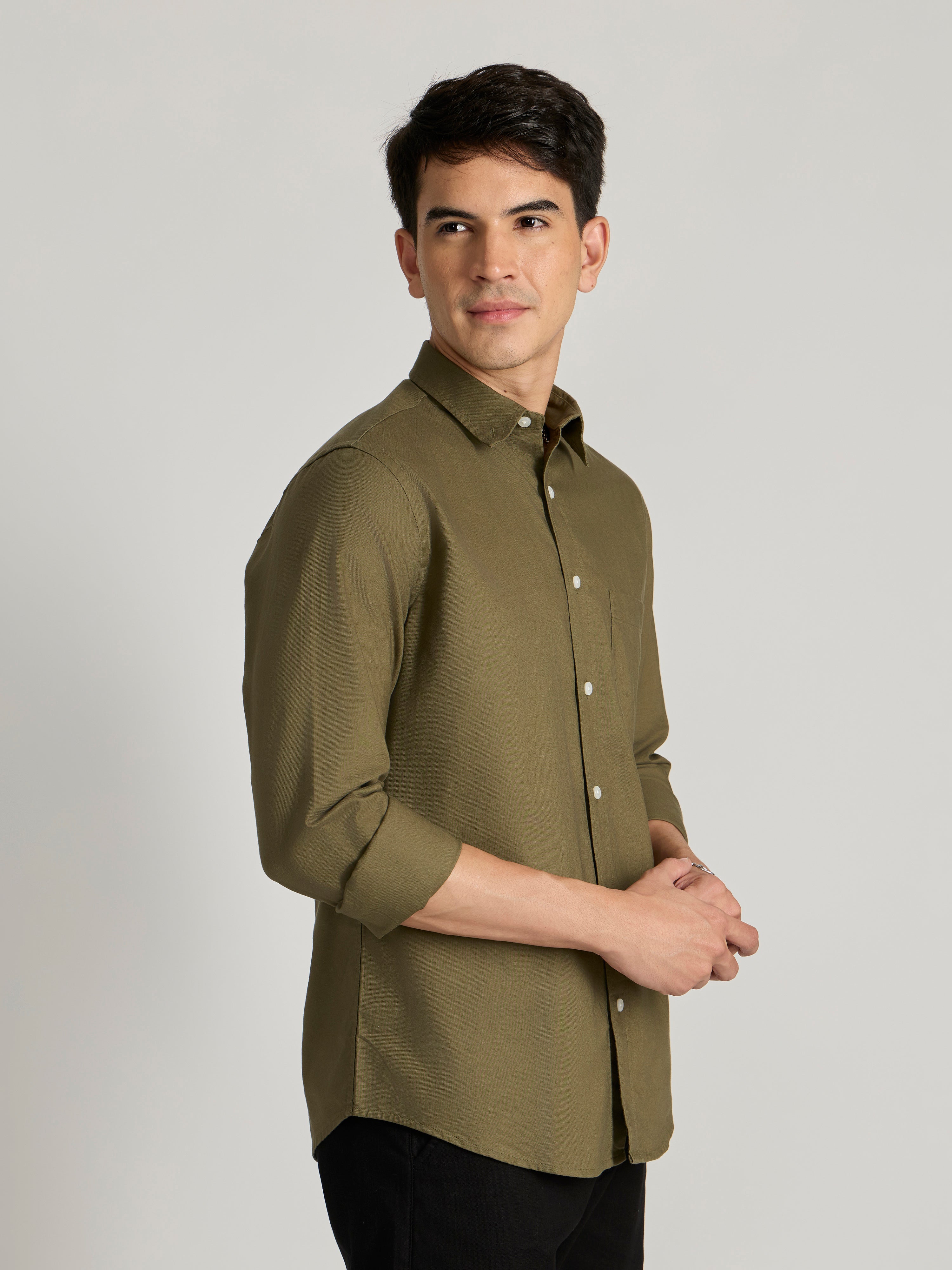 Fakaro -  Turkish Fit Oxford Shirt  - Olive Green